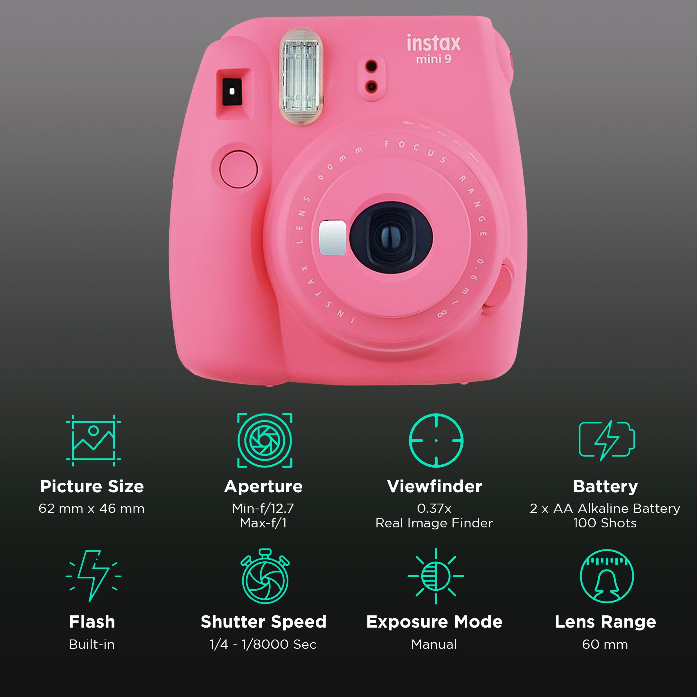 FUJIFILM Instax Mini 9 Delight Box Instant Camera with 10 Instant Films (Flamingo Pink) FUJIFILM Instax Mini 9 Delight Box Instant Camera with 10 Instant Films (Flamingo Pink)_2