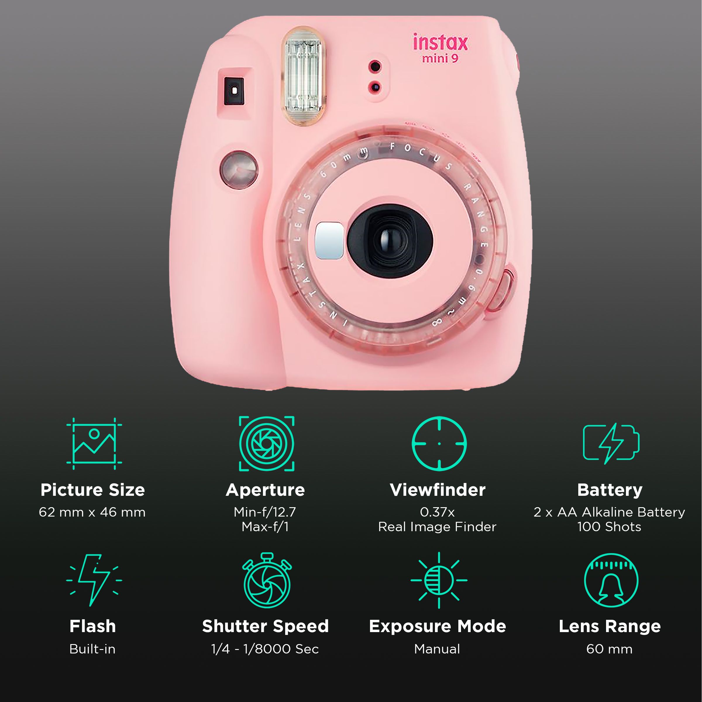 FUJIFILM Instax Mini 9 Delight Box Instant Camera with 10 Instant Films (Clear Pink) FUJIFILM Instax Mini 9 Delight Box Instant Camera with 10 Instant Films (Clear Pink)_2