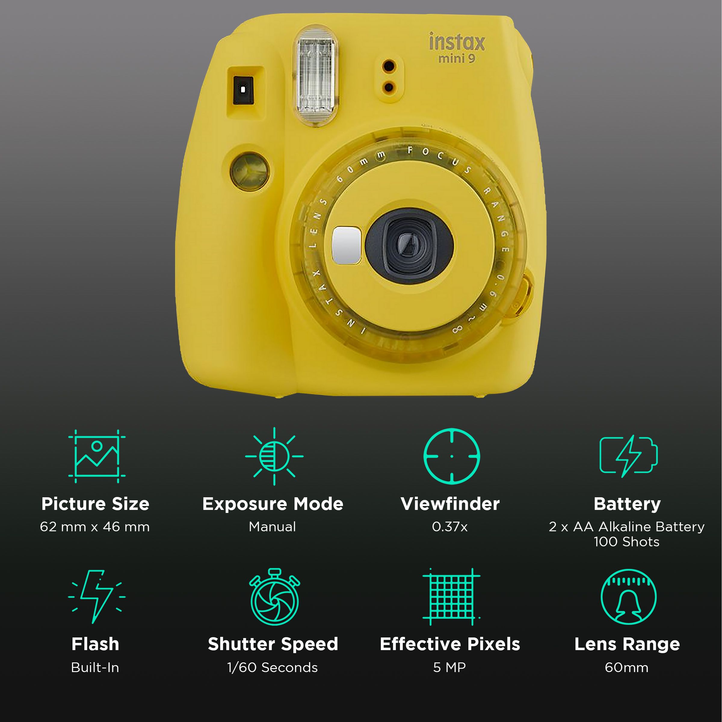 FUJIFILM Instax Mini 9 Instant Camera (Clear Yellow) FUJIFILM Instax Mini 9 Instant Camera (Clear Yellow)_2