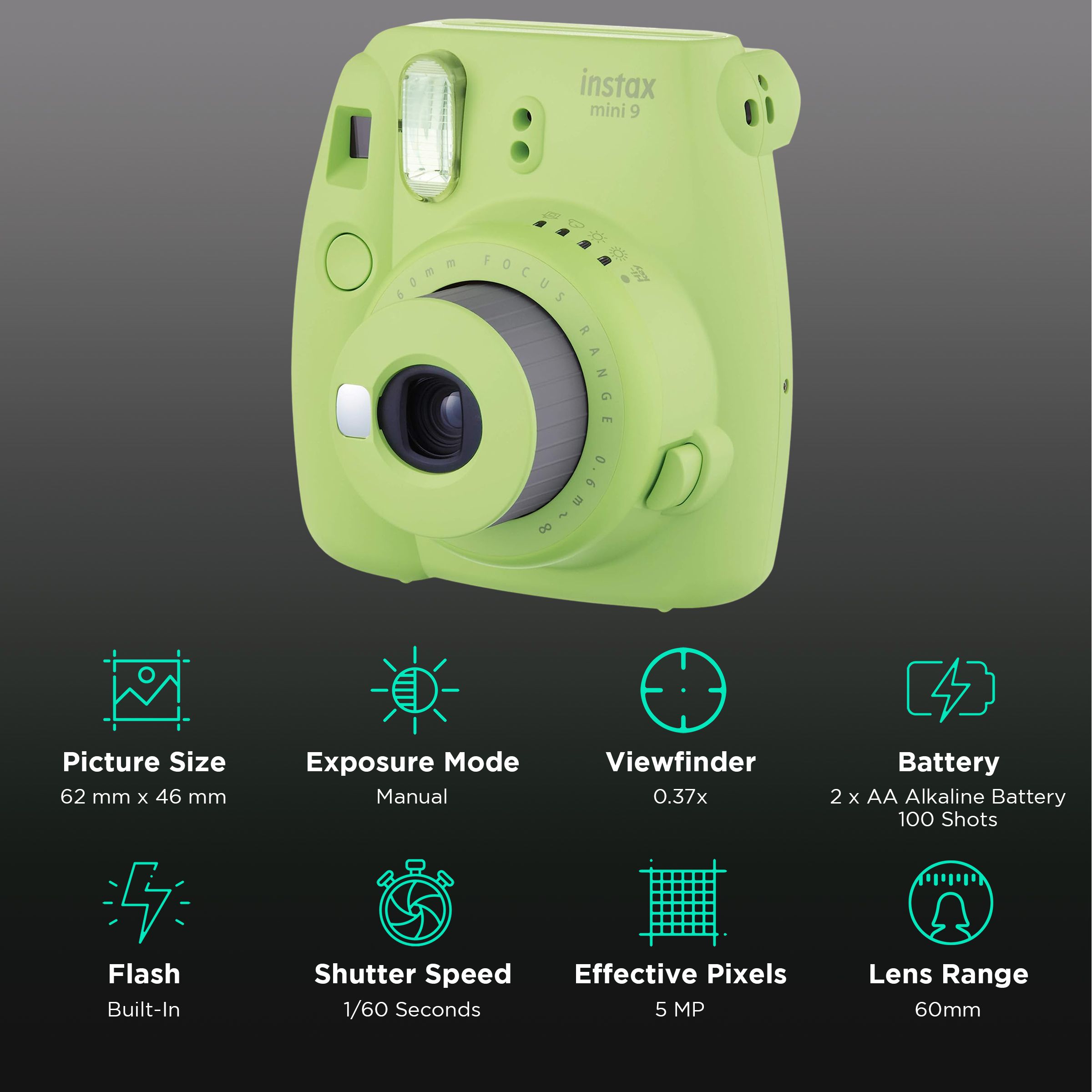 FUJIFILM Instax Mini 9 Instant Camera (Lime Green) FUJIFILM Instax Mini 9 Instant Camera (Lime Green)_2