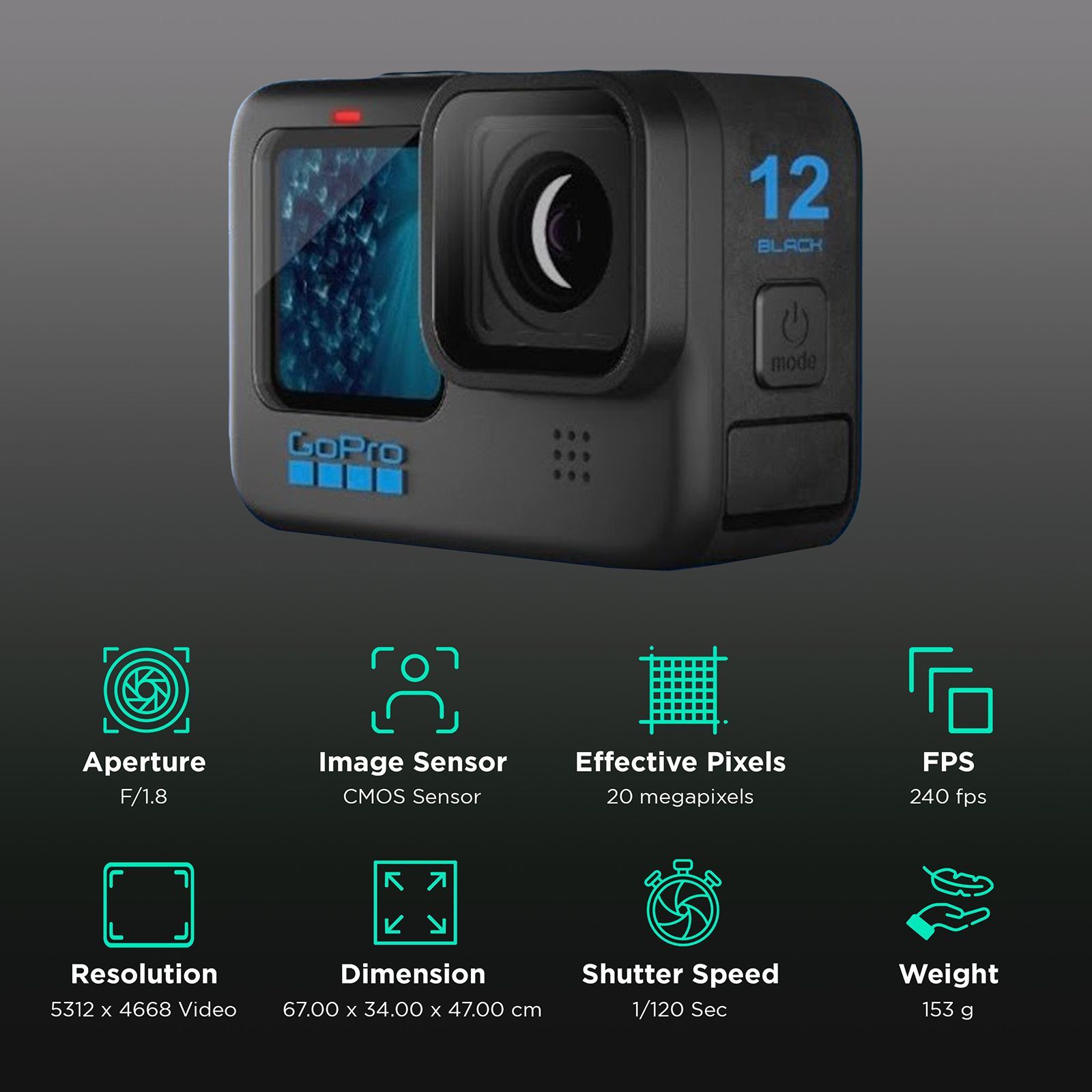 GoPro Hero12 5.3K and 27MP 240 FPS Waterproof Action Camera with Voice Control (Black)_2