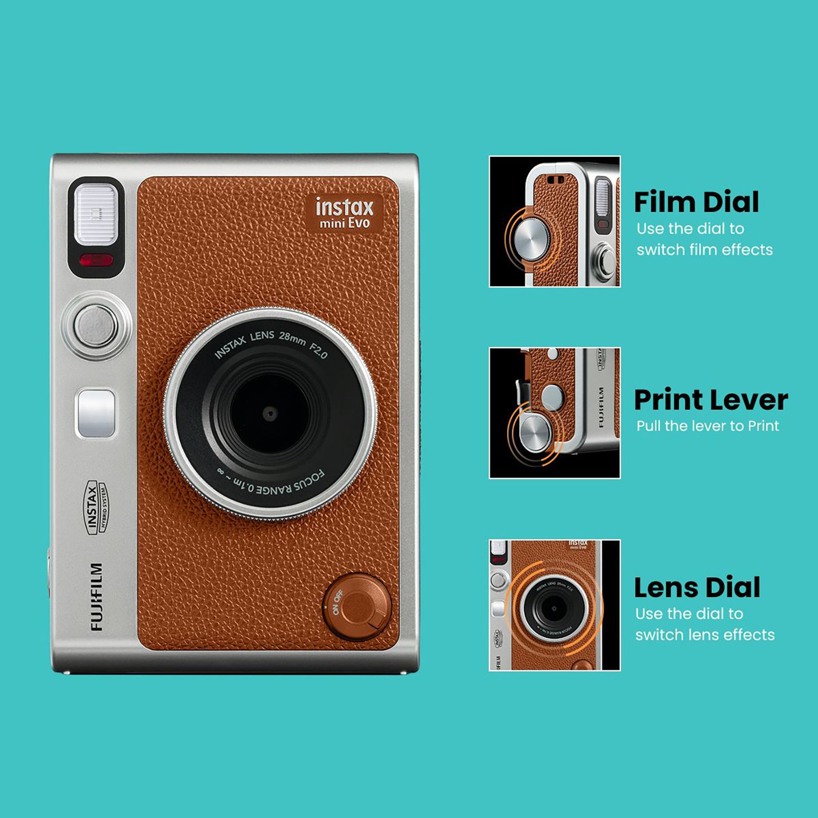 FUJIFILM Instax Mini EVO Instant Camera (Brown)_10