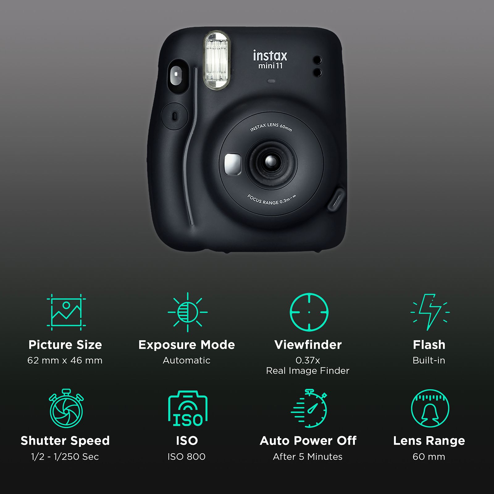 FUJIFILM Instax Mini 11 Instant Camera (Charcoal Grey)_2