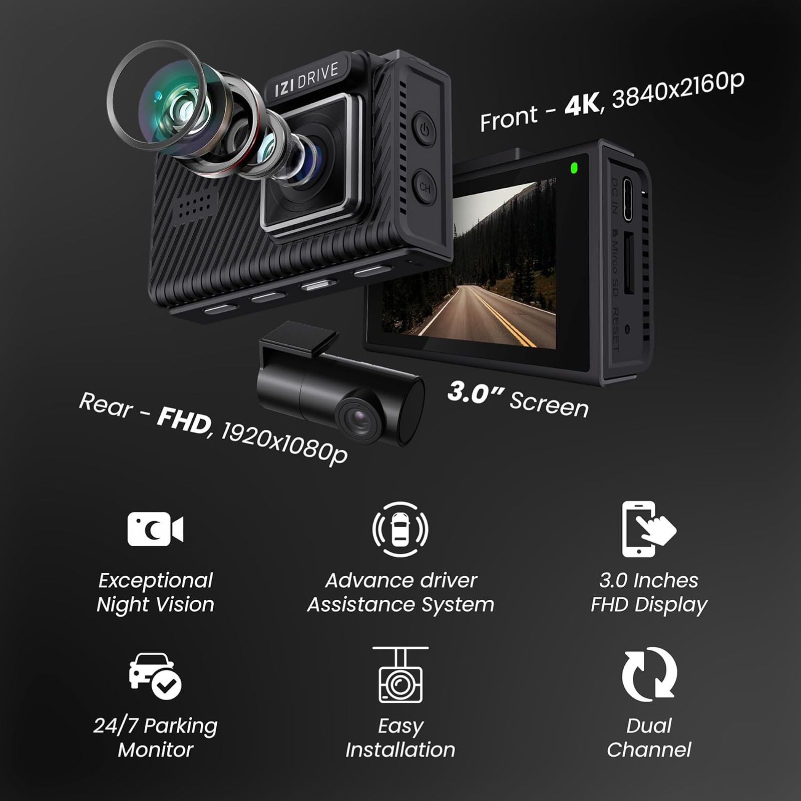 IZI Drive Plus 4K and 5MP 30 FPS Action Camera with ADAS Enabled (Black) IZI Drive Plus 4K and 5MP 30 FPS Action Camera with ADAS Enabled (Black)_9