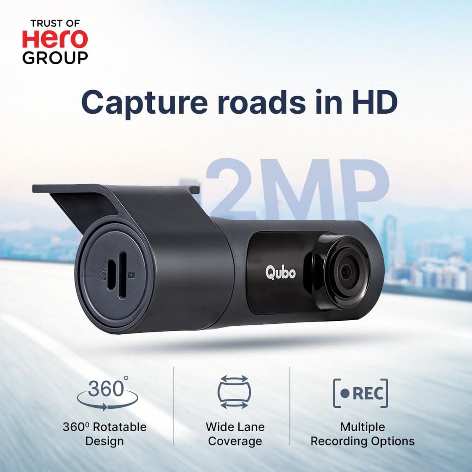 Qubo Dashcam Pro X Full HD and 2MP 30 FPS Action Camera with 360 Rotatable Design (Space Grey) Qubo Dashcam Pro X Full HD and 2MP 30 FPS Action Camera with 360 Rotatable Design (Space Grey)_4