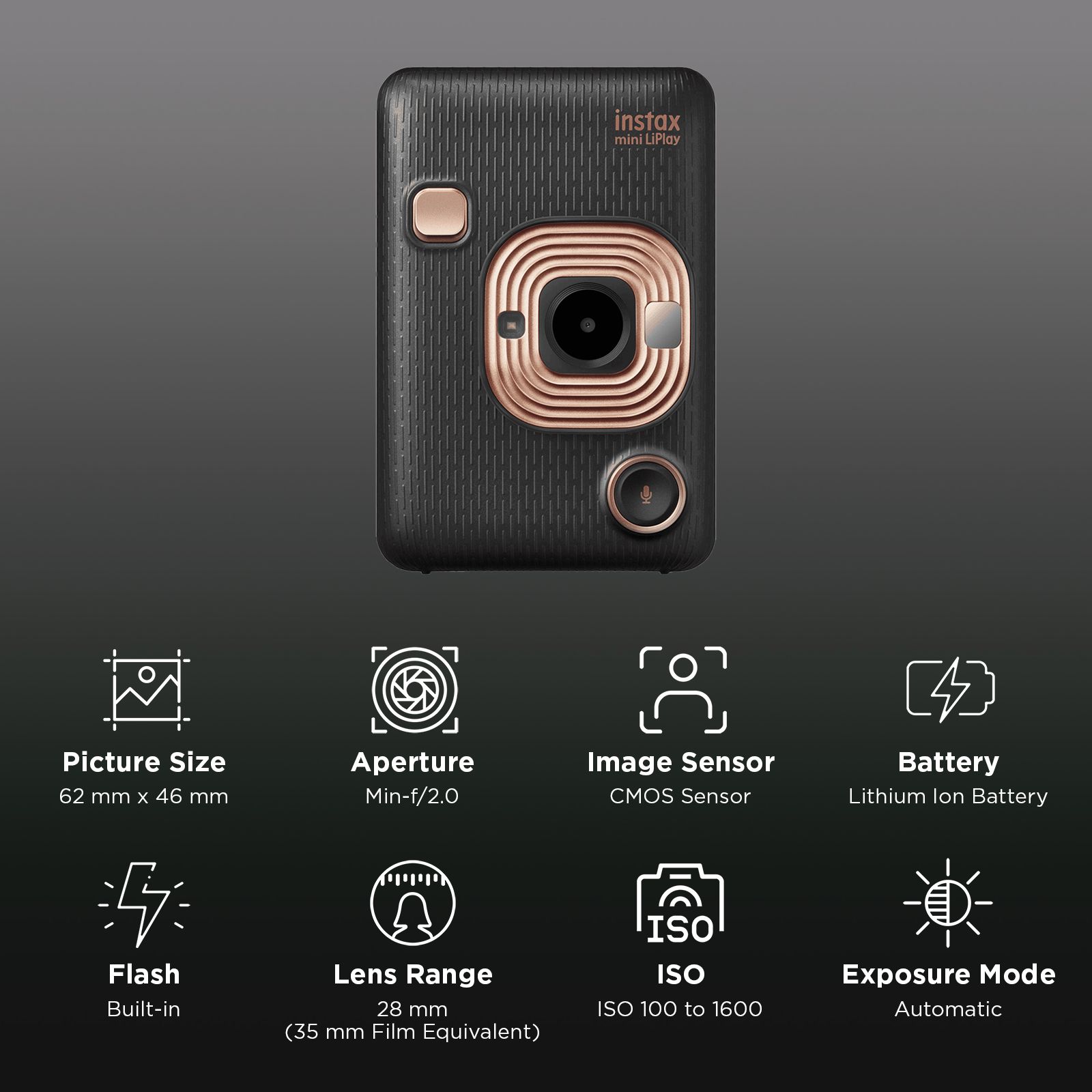 FUJIFILM Instax Mini LiPlay Instant Camera with 10 Instant Films (Elegant Black)_2