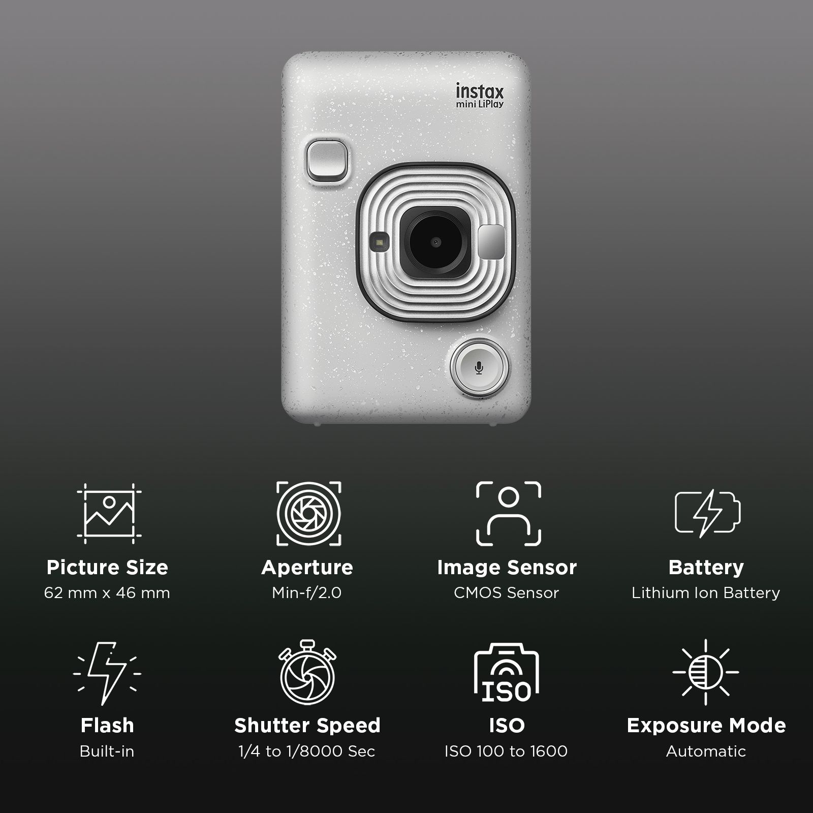 FUJIFILM Instax Mini LiPlay Instant Camera with 10 Instant Films (Stone White)_2