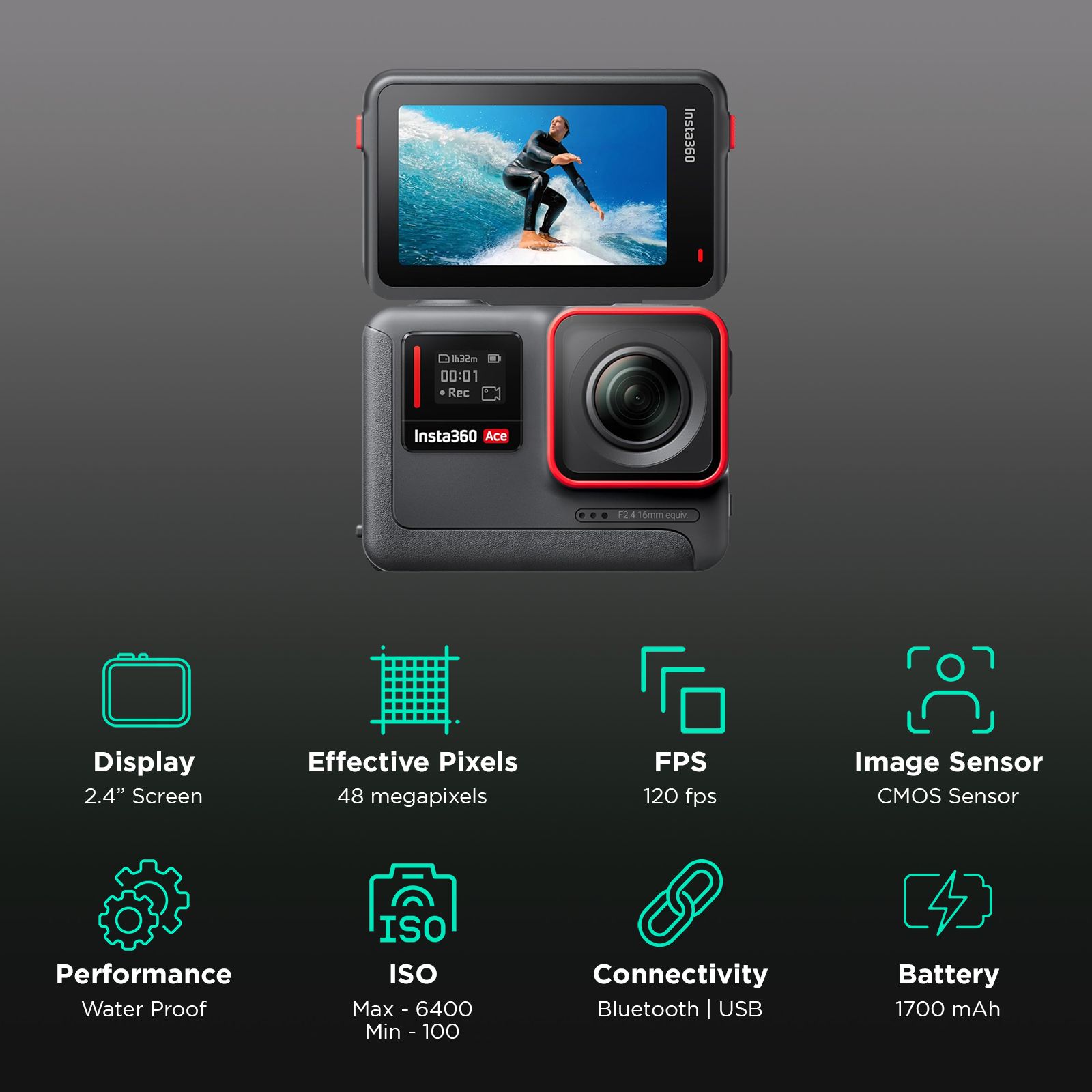Insta360 Ace 4K and 48MP 120 FPS Waterproof Action Camera with Flip Touchscreen (Black) Insta360 Ace 4K and 48MP 120 FPS Waterproof Action Camera with Flip Touchscreen (Black)_2