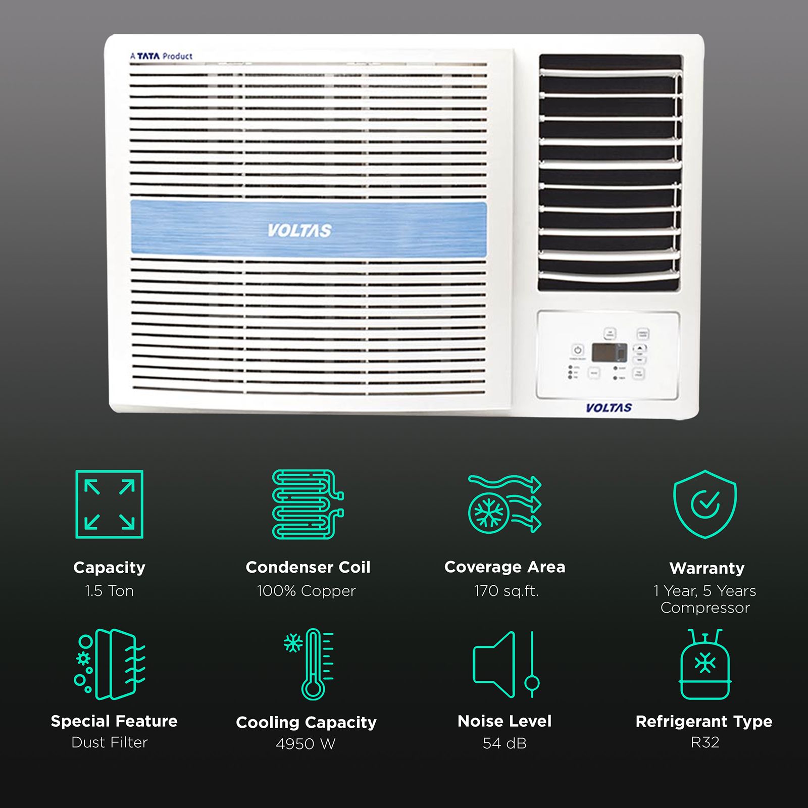 VOLTAS 1.5 Ton 5 Star Window AC (Copper Condenser, 185MZJ) VOLTAS 1.5 Ton 5 Star Window AC (Copper Condenser, 185MZJ)_2