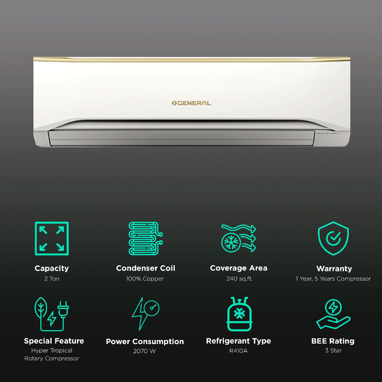 O General FUT Series 2 Ton 3 Star Split AC (Copper Condenser, Dust Filter, ASGA24FUTC) O General FUT Series 2 Ton 3 Star Split AC (Copper Condenser, Dust Filter, ASGA24FUTC)_2
