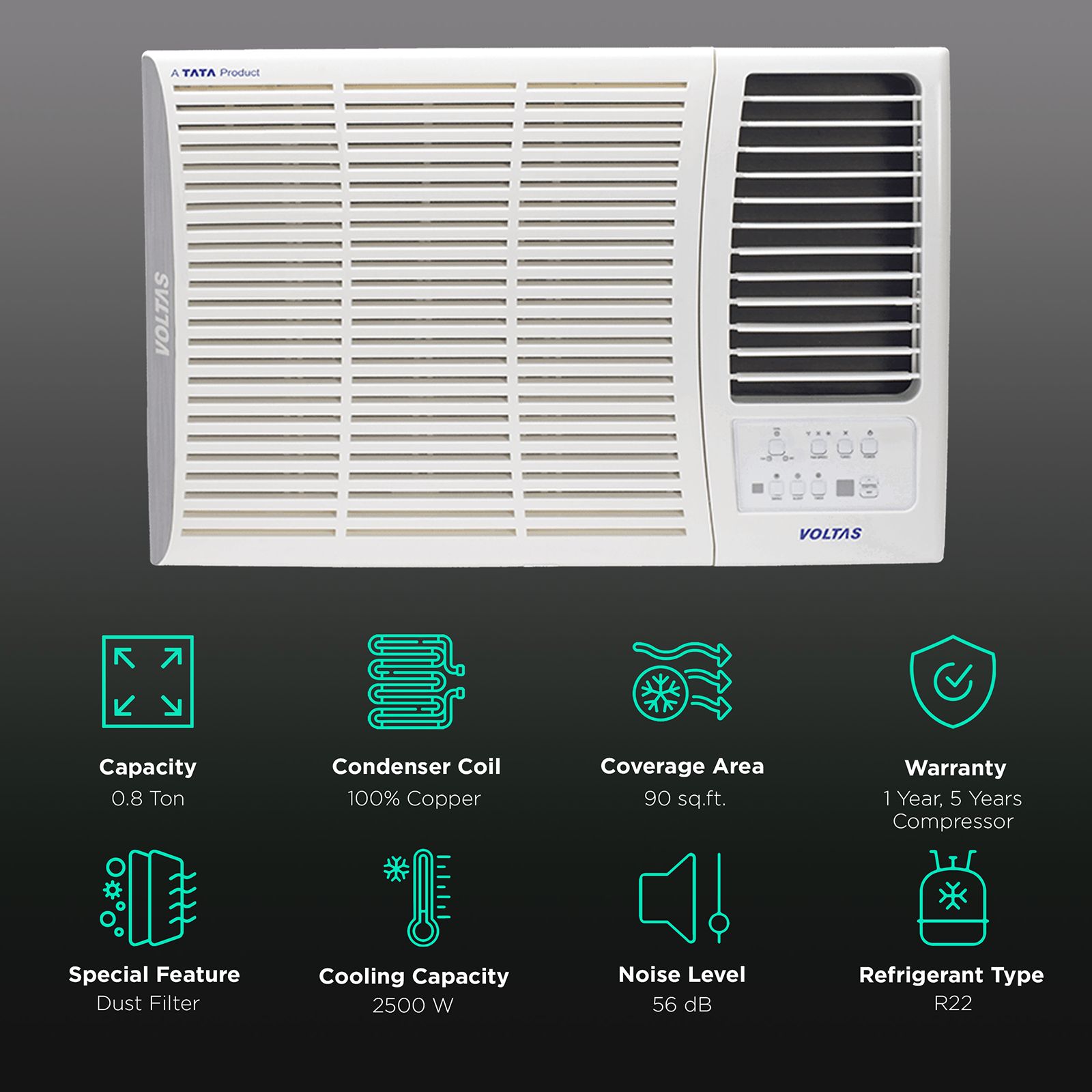 VOLTAS 0.8 Ton 3 Star Window AC (Copper Condenser, Anti Bacterial Filter, 103 DZS) VOLTAS 0.8 Ton 3 Star Window AC (Copper Condenser, Anti Bacterial Filter, 103 DZS)_2