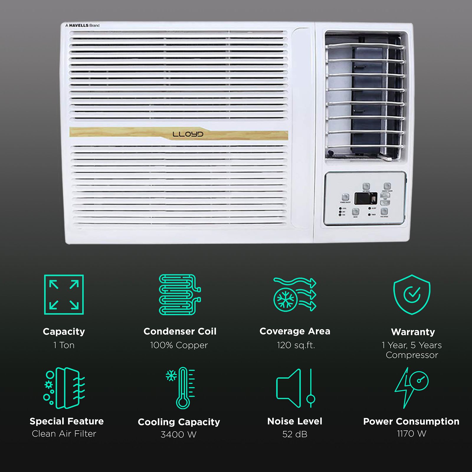 LLOYD 1 Ton 3 Star Window AC (Copper Condenser, Clean Air Filter, GLW12B32WSEW)_2