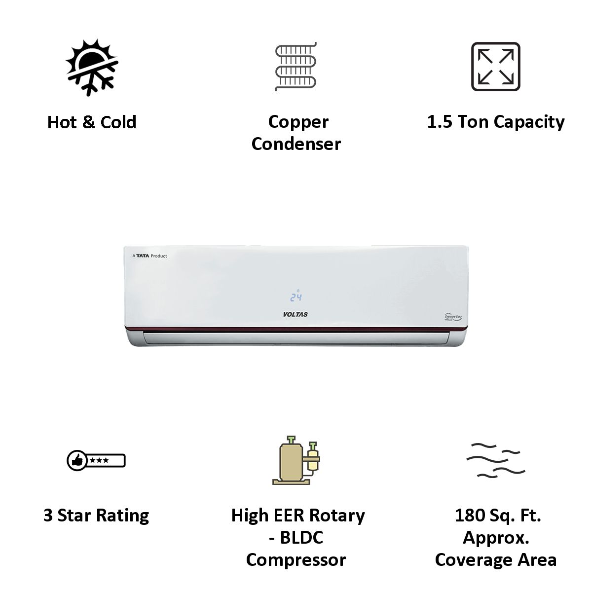 VOLTAS 1.5 Ton 3 Star Inverter Split AC (Copper Condenser, Dust Filter, 183VH SZS) VOLTAS 1.5 Ton 3 Star Inverter Split AC (Copper Condenser, Dust Filter, 183VH SZS)_3