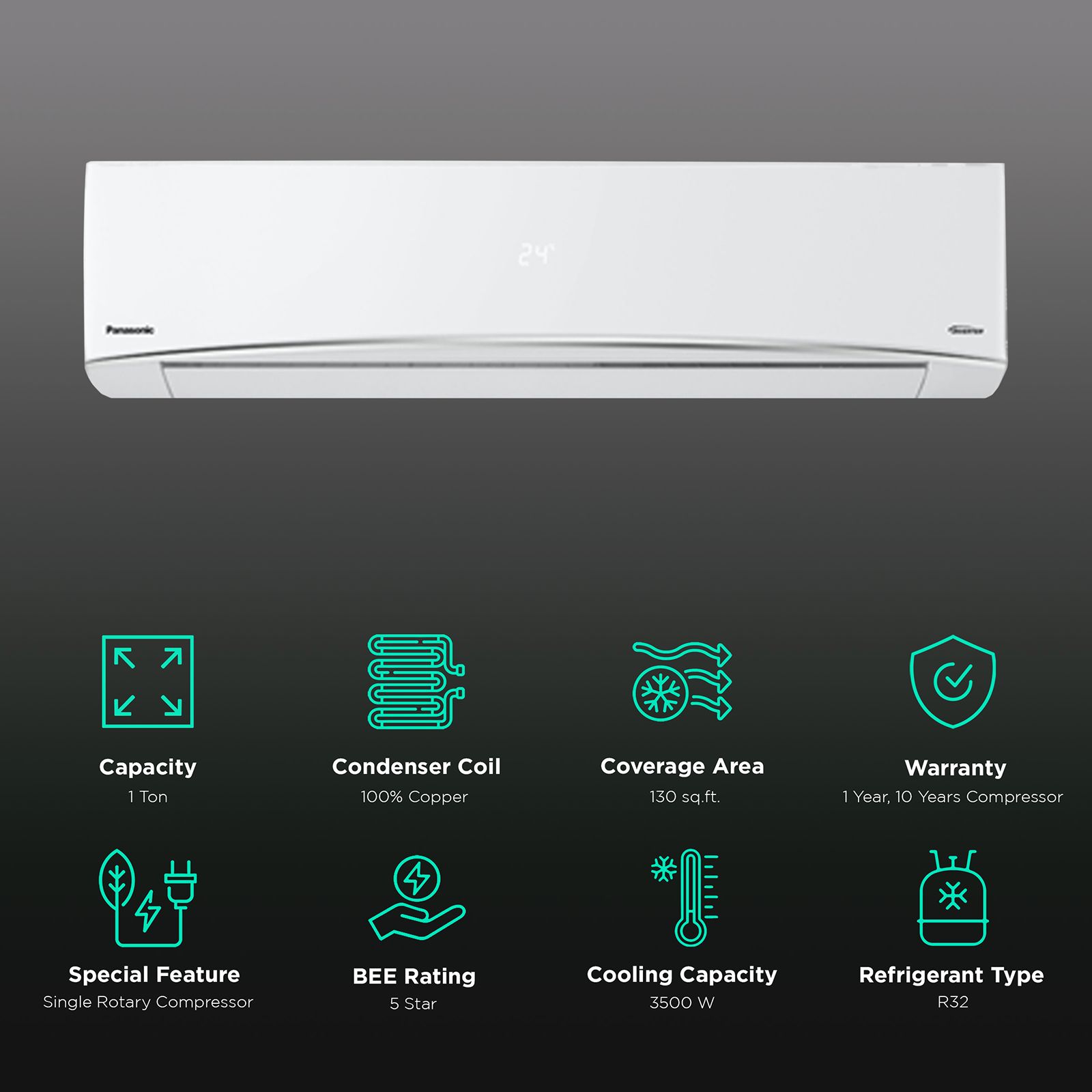 Panasonic Arc 1 Ton 5 Star Inverter Split Smart AC with Voice Assistant (Copper Condenser, TU12WKYF) Panasonic Arc 1 Ton 5 Star Inverter Split Smart AC with Voice Assistant (Copper Condenser, TU12WKYF)_2
