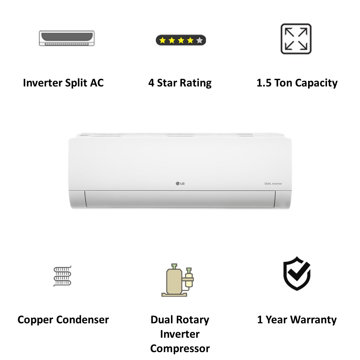 LG 4 in 1 Convertible 1.5 Ton 4 Star Dual Inverter Split AC with Anti Bacterial Filter (2020 Model, Copper Condenser, LS-Q18ANYA) LG 4 in 1 Convertible 1.5 Ton 4 Star Dual Inverter Split AC with Anti Bacterial Filter (2020 Model, Copper Condenser, LS-Q18ANYA)_5