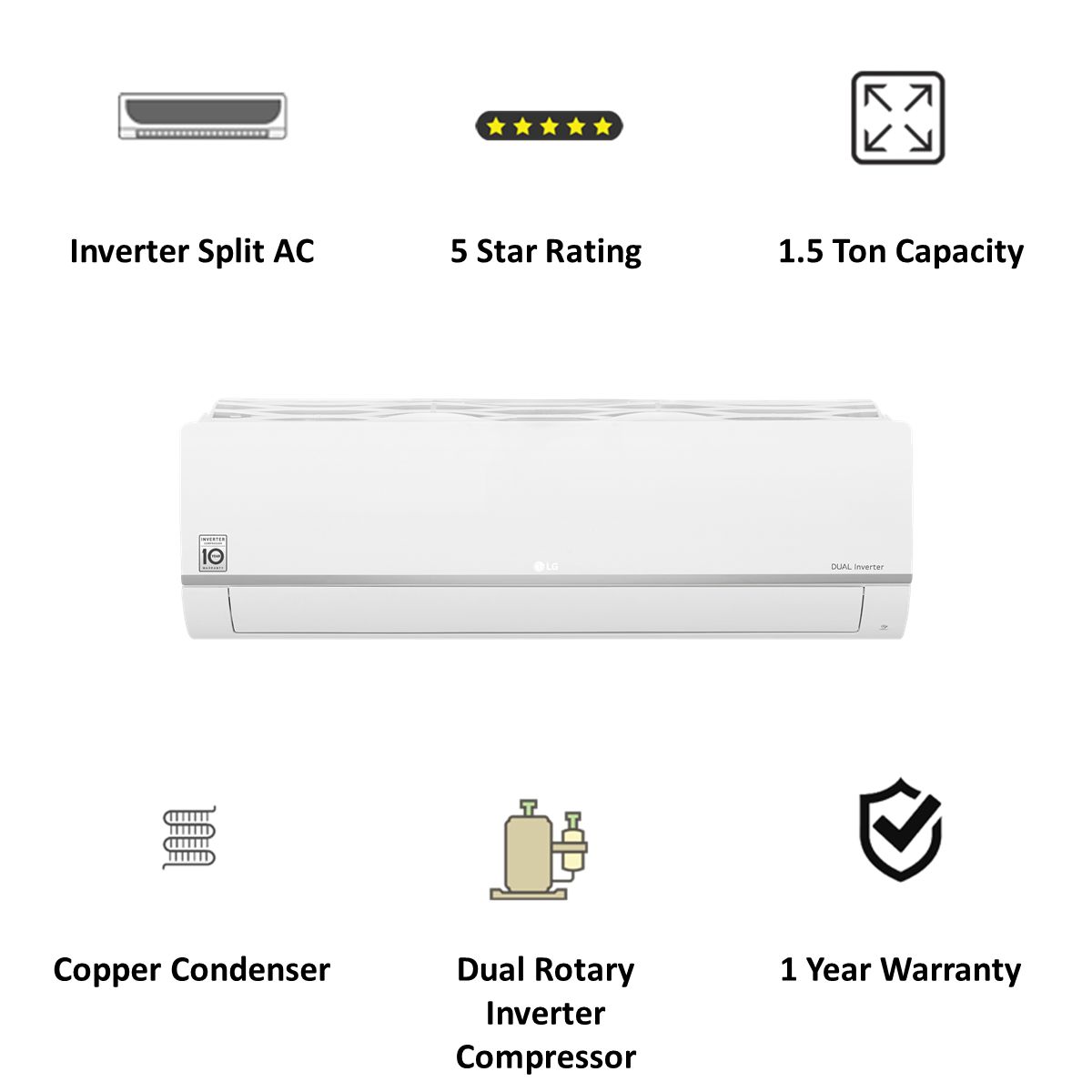 LG 5 in 1 Convertible 1.5 Ton 5 Star Dual Inverter Split Smart AC with Voice Assistant (2021 Model, Copper Condenser, MS-Q18SWZD)_5
