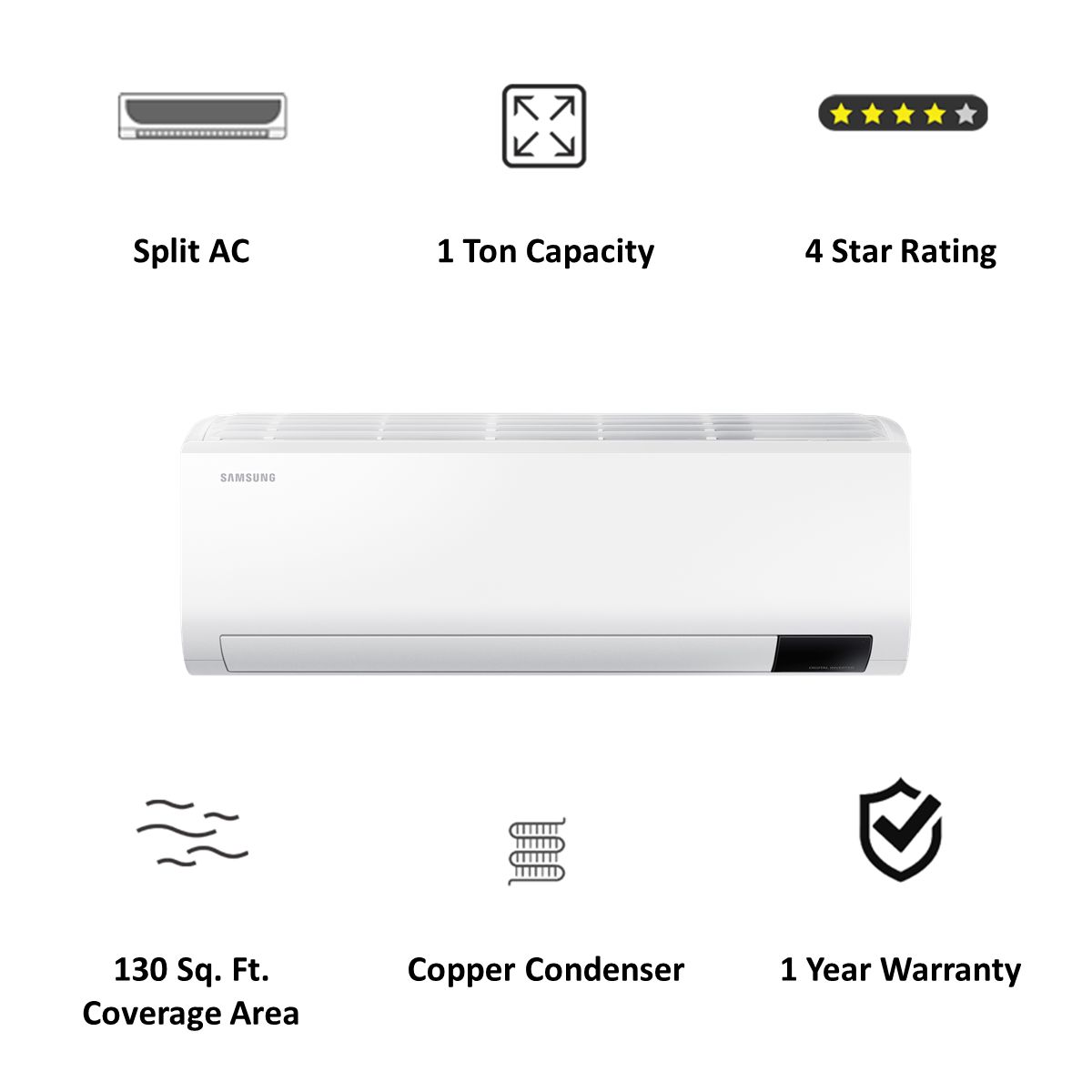SAMSUNG 5 in 1 Convertible 1 Ton 4 Star Inverter Split AC (Copper Condenser, AR12AY4ZAWK) SAMSUNG 5 in 1 Convertible 1 Ton 4 Star Inverter Split AC (Copper Condenser, AR12AY4ZAWK)_5