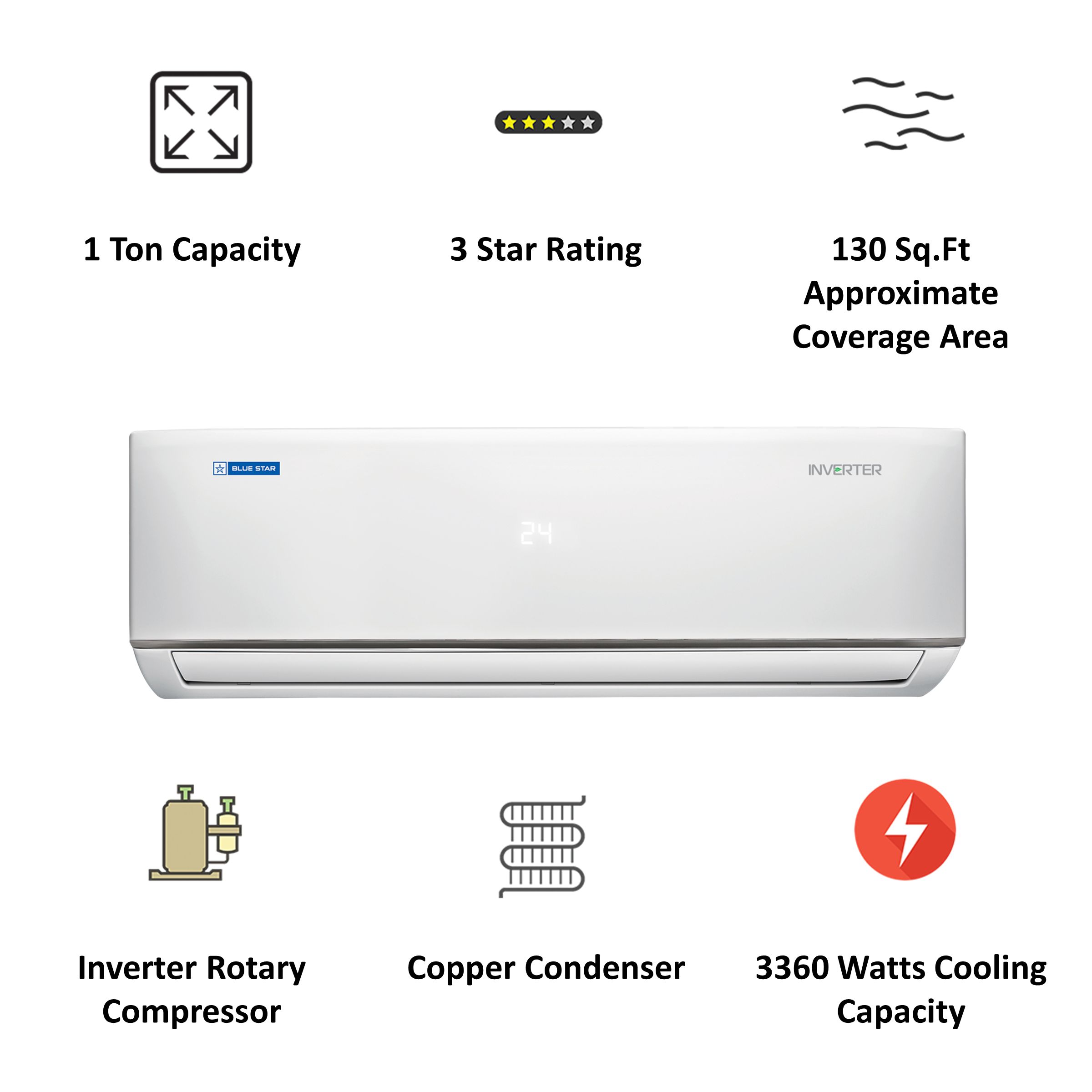 Blue Star 1 Ton 3 Star Inverter Split AC (Copper Condenser, Nylon Filter, IC312DLTU) Blue Star 1 Ton 3 Star Inverter Split AC (Copper Condenser, Nylon Filter, IC312DLTU)_5