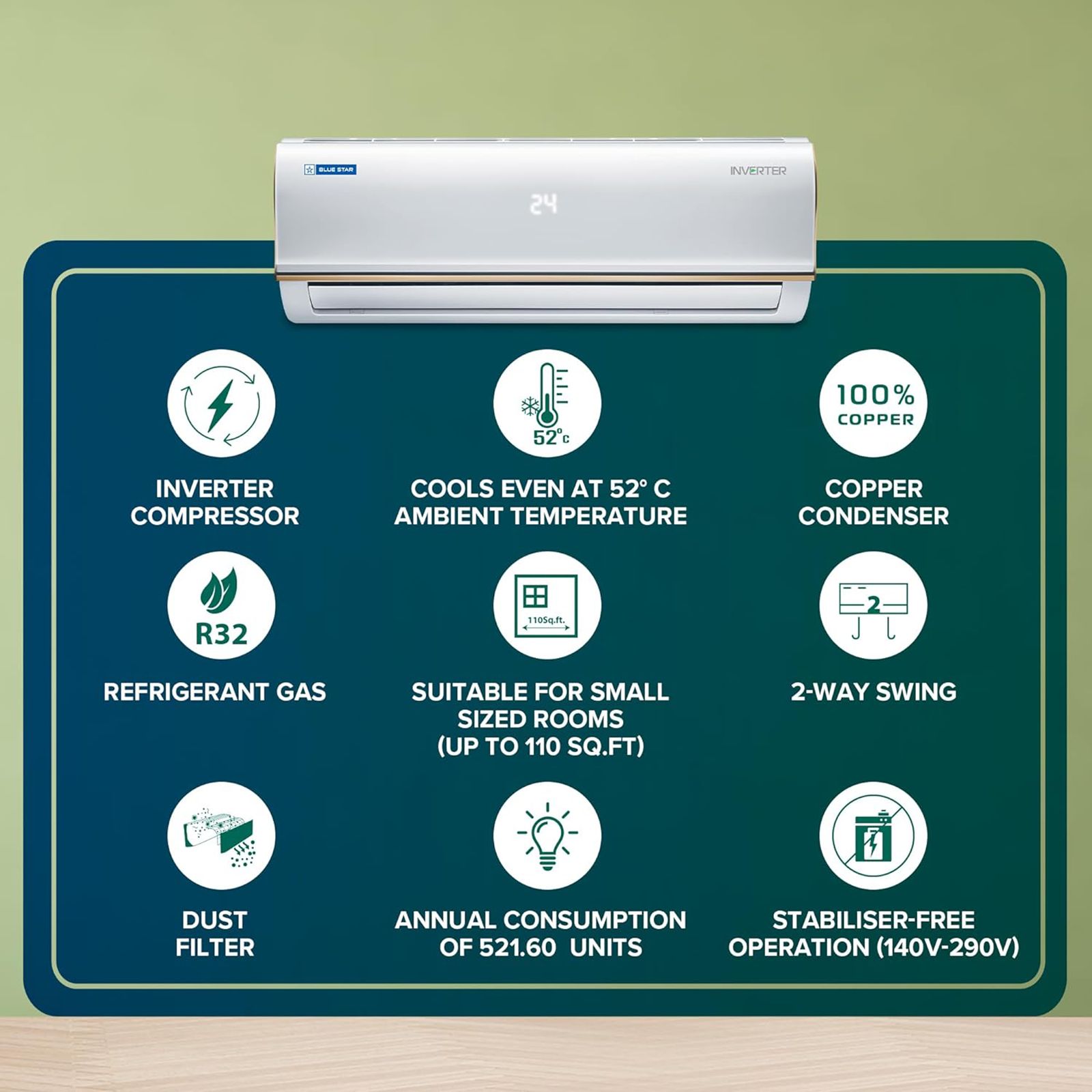 Blue Star 0.8 Ton 3 Star Inverter Split AC (Copper Condenser, Dust Filter, IC309RBTU) Blue Star 0.8 Ton 3 Star Inverter Split AC (Copper Condenser, Dust Filter, IC309RBTU)_8