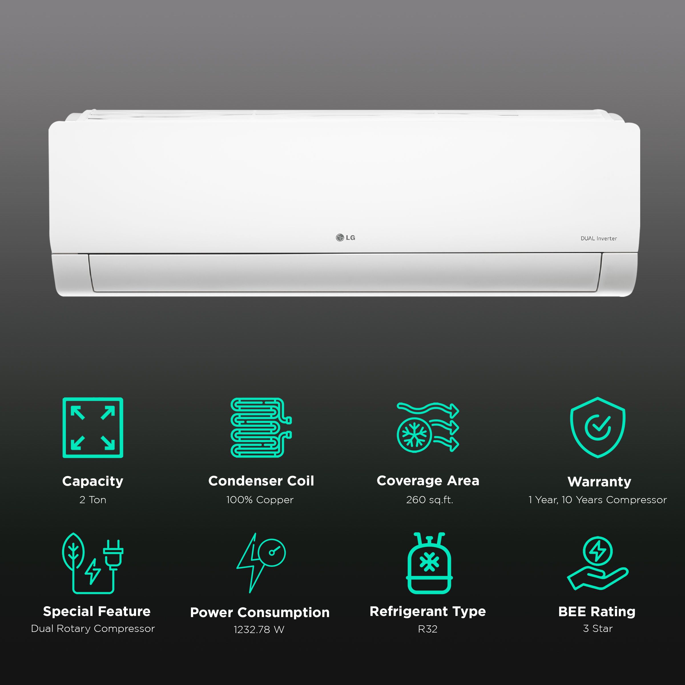 LG 6 in 1 Convertible 2 Ton 3 Star Dual Inverter Split AC with HD Filter (Copper Condenser, PS-Q24HNXE) LG 6 in 1 Convertible 2 Ton 3 Star Dual Inverter Split AC with HD Filter (Copper Condenser, PS-Q24HNXE)_2