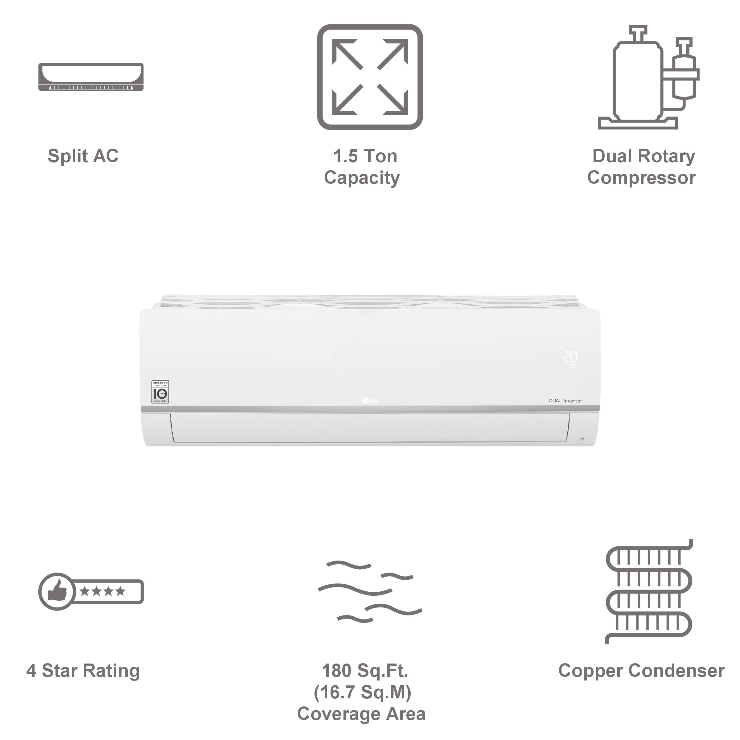 LG 6 in 1 Convertible 1.5 Ton 4 Star Dual Inverter Split Smart AC (Copper Condenser, PS-Q19SWYF) LG 6 in 1 Convertible 1.5 Ton 4 Star Dual Inverter Split Smart AC (Copper Condenser, PS-Q19SWYF)_4