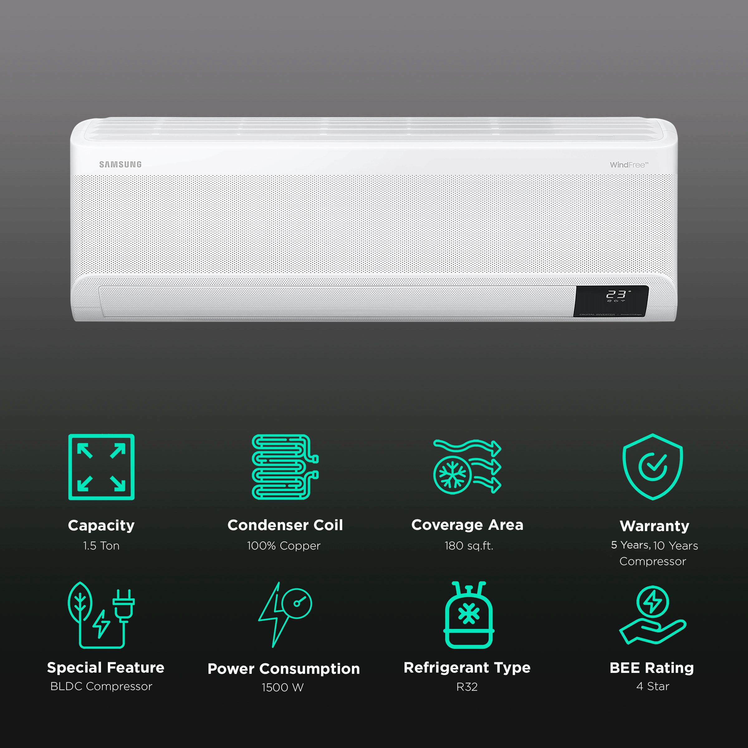 SAMSUNG Geo 5 in 1 Convertible 1.5 Ton 4 Star Inverter Split Smart AC with Tri Care Filter (Copper Condenser, AR18BY4ANWK) SAMSUNG Geo 5 in 1 Convertible 1.5 Ton 4 Star Inverter Split Smart AC with Tri Care Filter (Copper Condenser, AR18BY4ANWK)_2