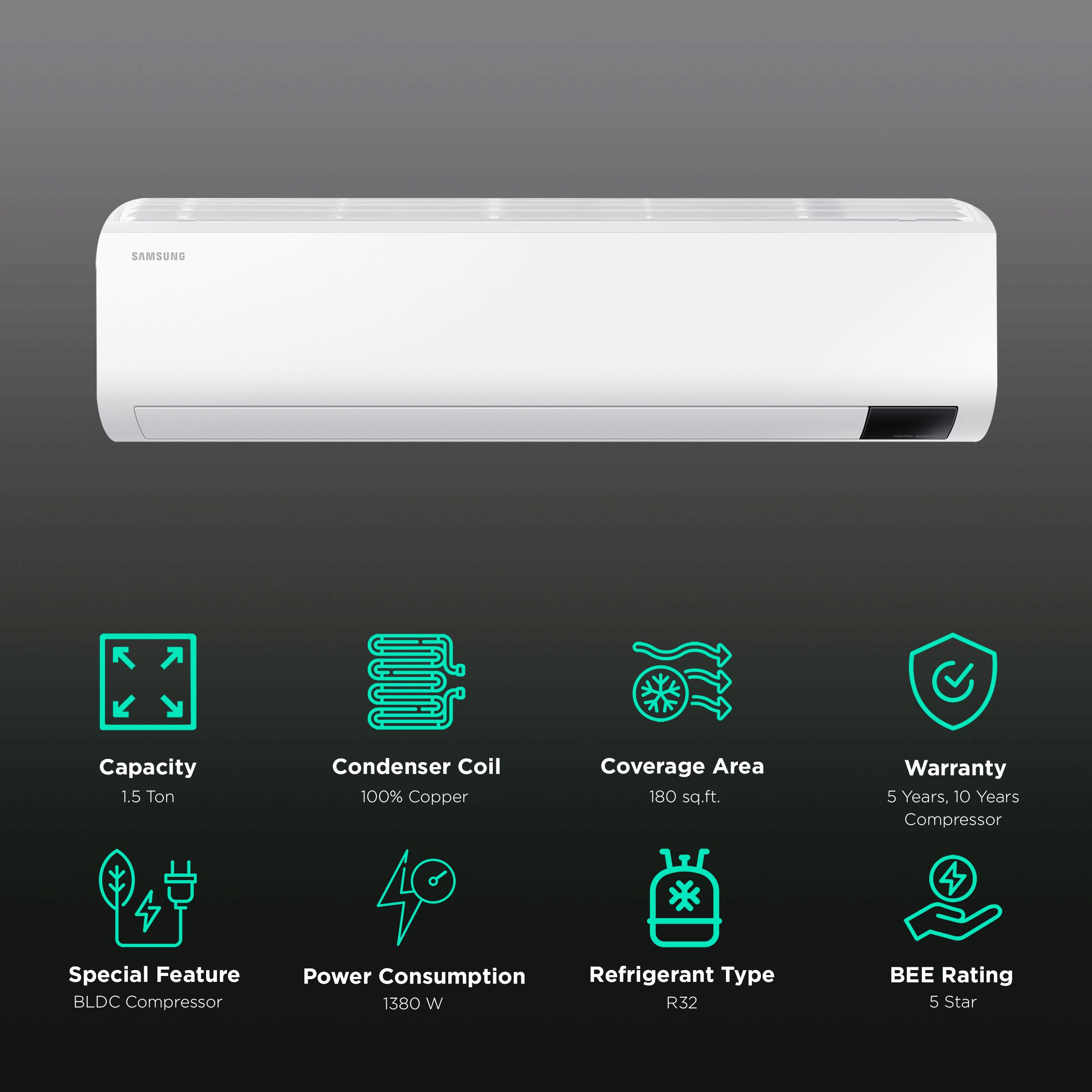 SAMSUNG 5 in 1 Convertible 1.5 Ton 5 Star Inverter Split AC with Durafin Ultra Cooling (Copper Condenser, AR18BY5ZAWKNNA) SAMSUNG 5 in 1 Convertible 1.5 Ton 5 Star Inverter Split AC with Durafin Ultra Cooling (Copper Condenser, AR18BY5ZAWKNNA)_2