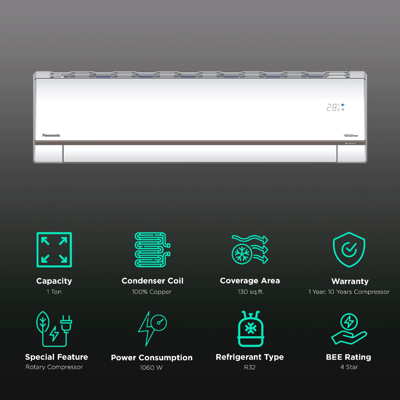 Panasonic 1 Ton 4 Star Inverter Split Smart AC with Blue Fin Technology (Copper Condenser, WU12YKYXF) Panasonic 1 Ton 4 Star Inverter Split Smart AC with Blue Fin Technology (Copper Condenser, WU12YKYXF)_2