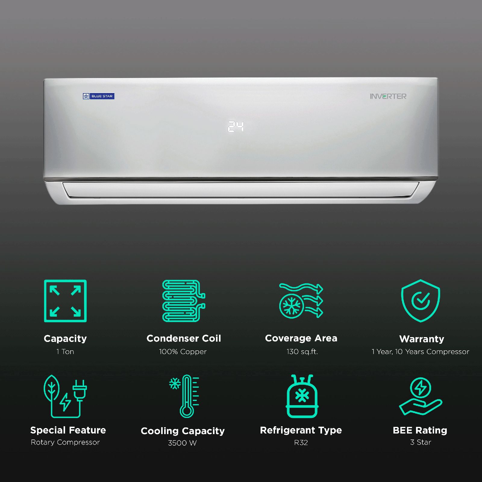 Blue Star 4 in 1 Convertible 1 Ton 3 Star Inverter Split AC with Anti Bacterial Filter (2022 Model, Copper Condenser, IA312DNU) Blue Star 4 in 1 Convertible 1 Ton 3 Star Inverter Split AC with Anti Bacterial Filter (2022 Model, Copper Condenser, IA312DNU)_2