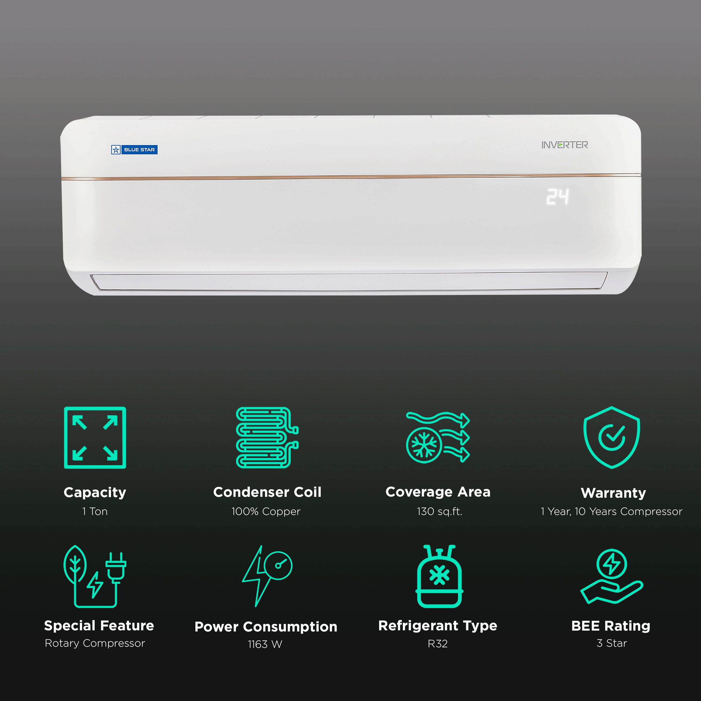 Blue Star VN 4 in 1 Convertible 1 Ton 3 Star Inverter Split AC with Dust Filter (Copper Condenser, IA312VNU)_2
