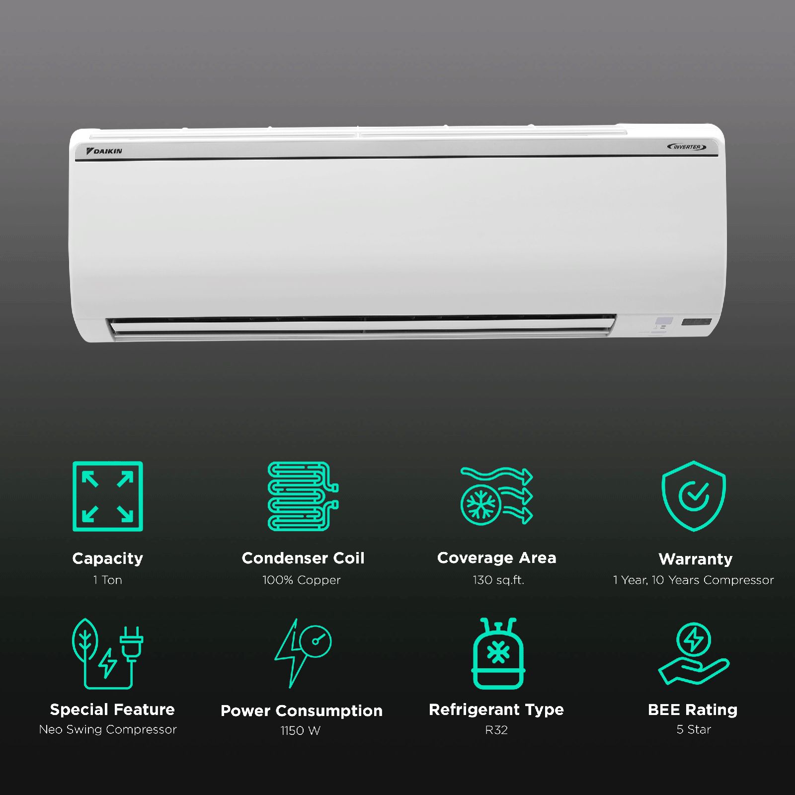 DAIKIN Premium Series 1 Ton 5 Star Inverter Split AC with Anti-Corrosion Treatment (Copper Condenser, FTKM35UV16W) DAIKIN Premium Series 1 Ton 5 Star Inverter Split AC with Anti-Corrosion Treatment (Copper Condenser, FTKM35UV16W)_2