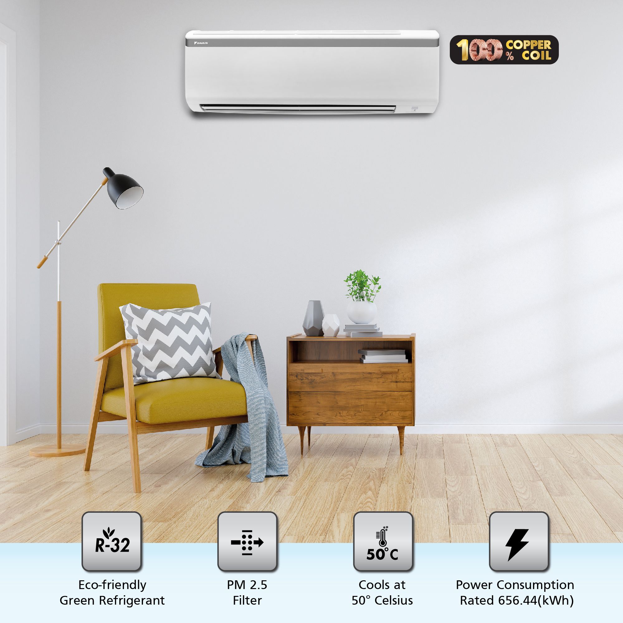 DAIKIN Standard Series 1 Ton 3 Star Split AC (Copper Condenser, PM 2.5 Filter, FTL35UV)_8