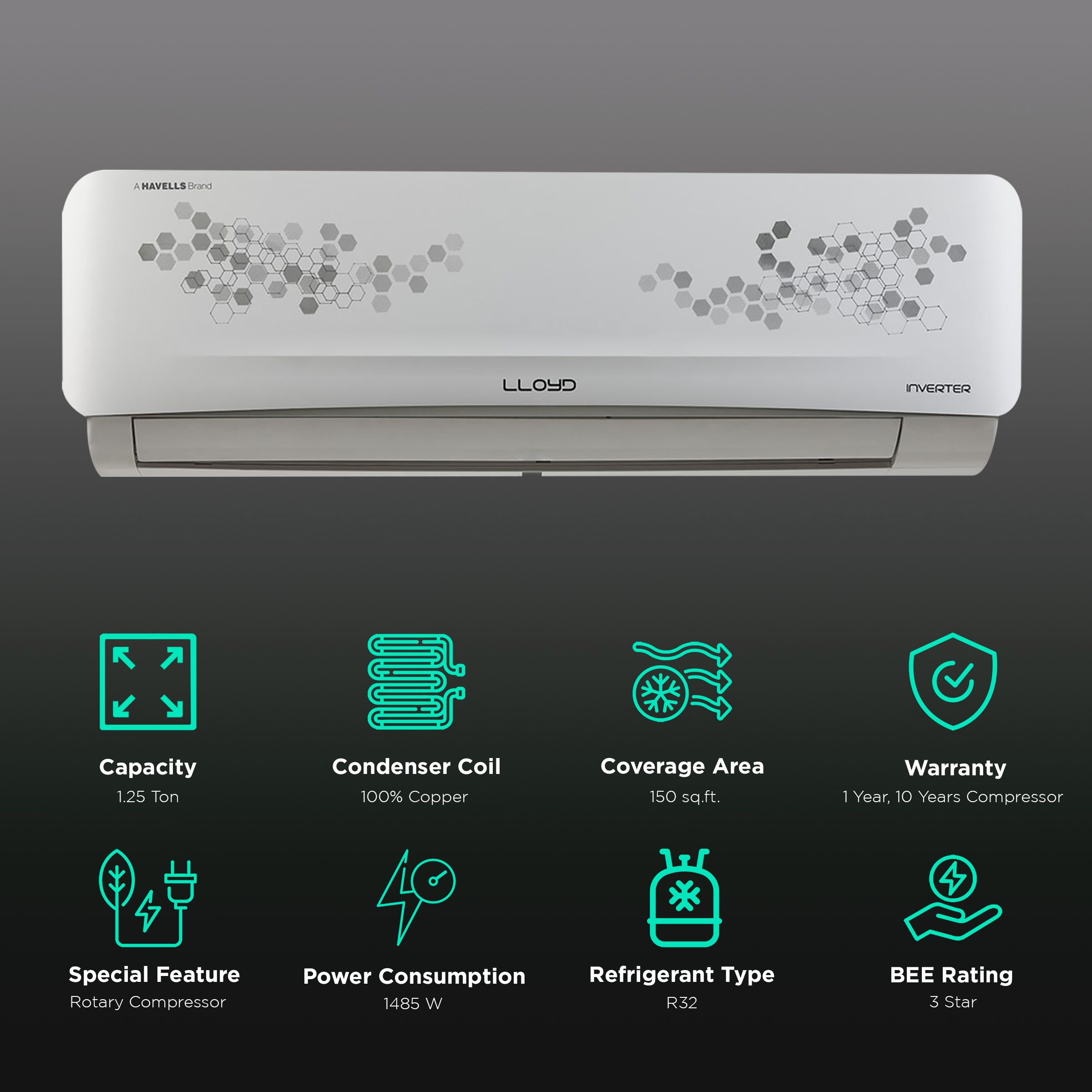 Lloyd 1.25 Ton 3 Star Inverter Split AC (Copper Condenser, PM 2.5 Filter, GLS15I3FWSEL) Lloyd 1.25 Ton 3 Star Inverter Split AC (Copper Condenser, PM 2.5 Filter, GLS15I3FWSEL)_2
