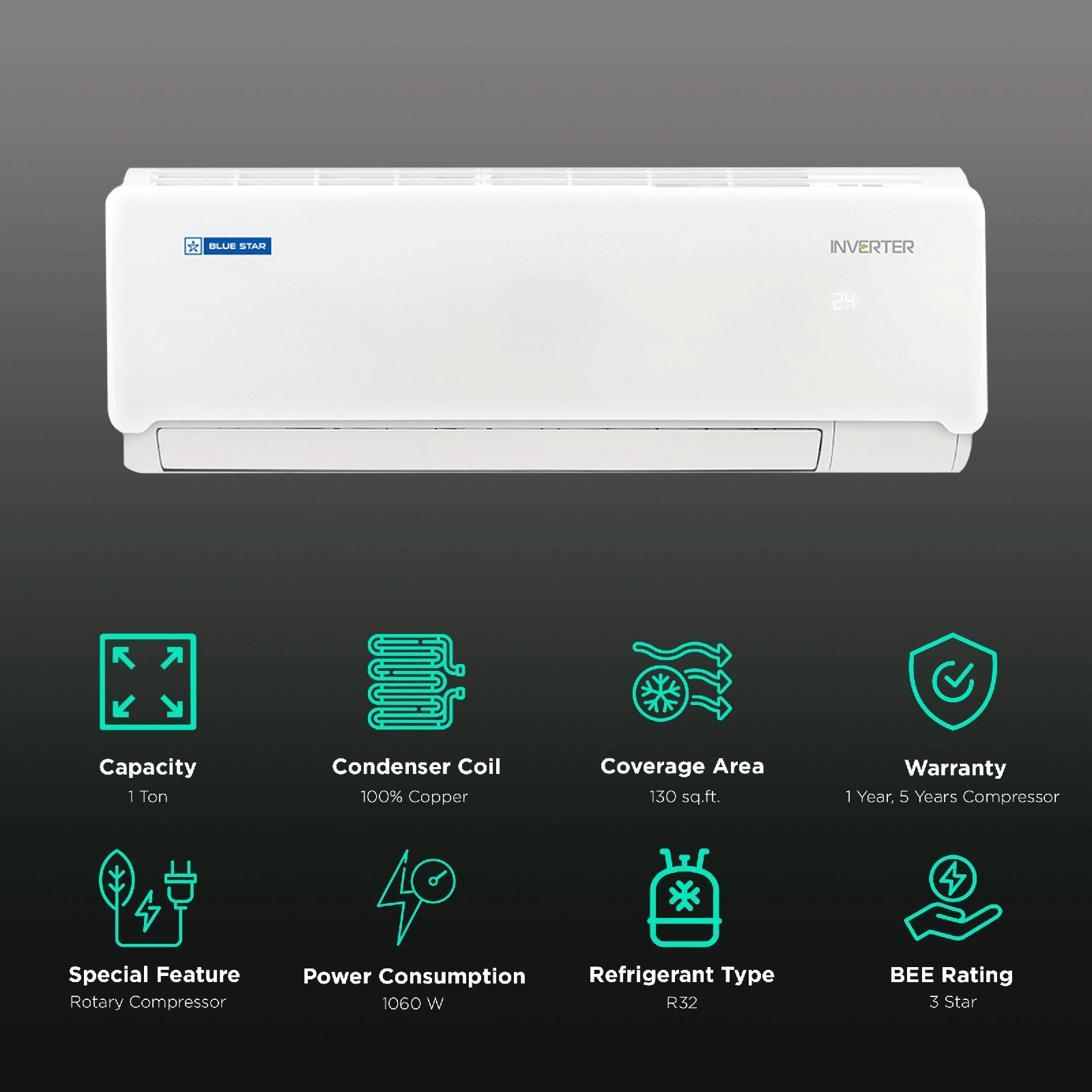 Blue Star 4 in 1 Convertible 1 Ton 3 Star Inverter Split AC with Dust Filter (Copper Condenser, IA312INU) Blue Star 4 in 1 Convertible 1 Ton 3 Star Inverter Split AC with Dust Filter (Copper Condenser, IA312INU)_2