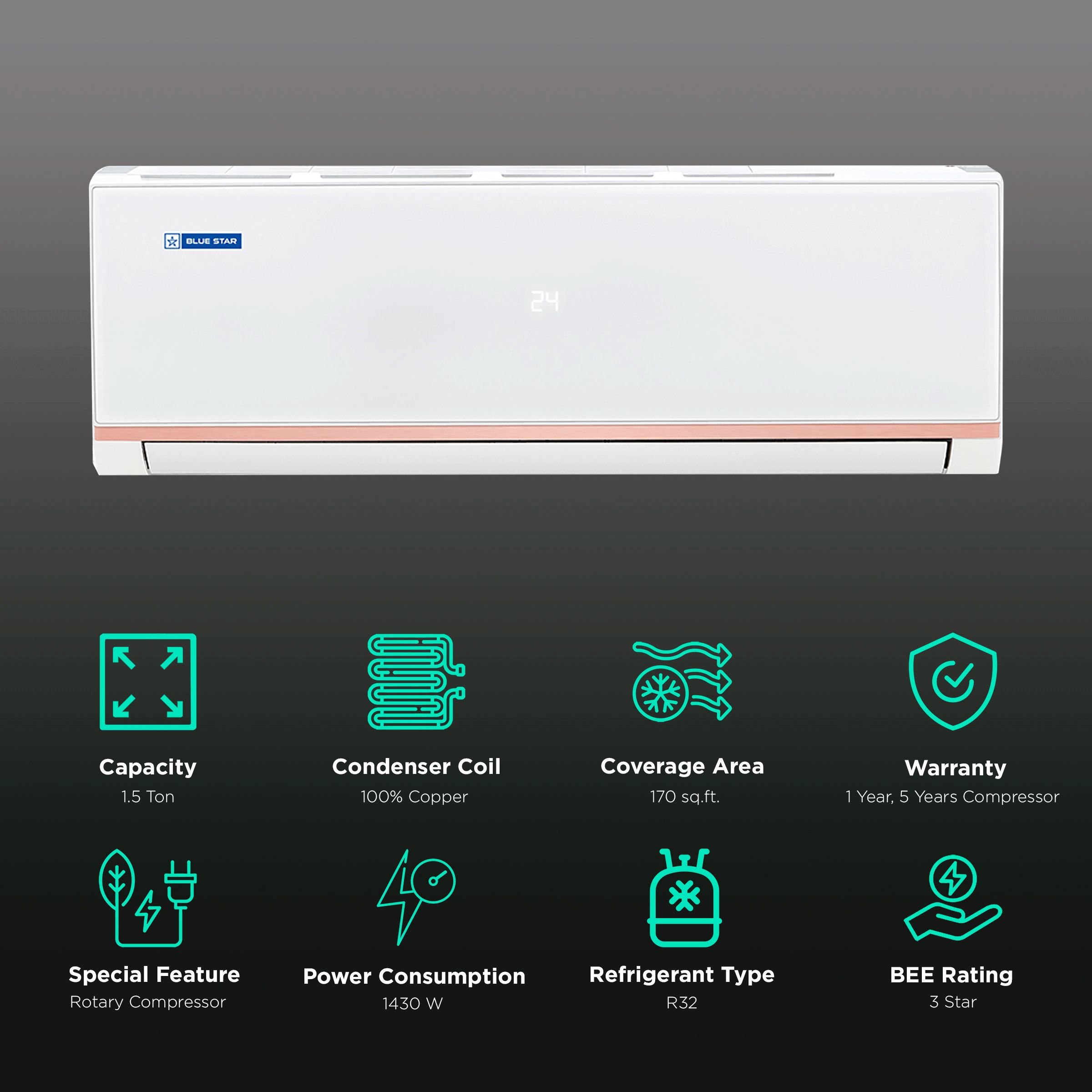 Blue Star PL 1.5 Ton 3 Star Split AC (Copper Condenser, Dust Filter, FA318PLU)_2