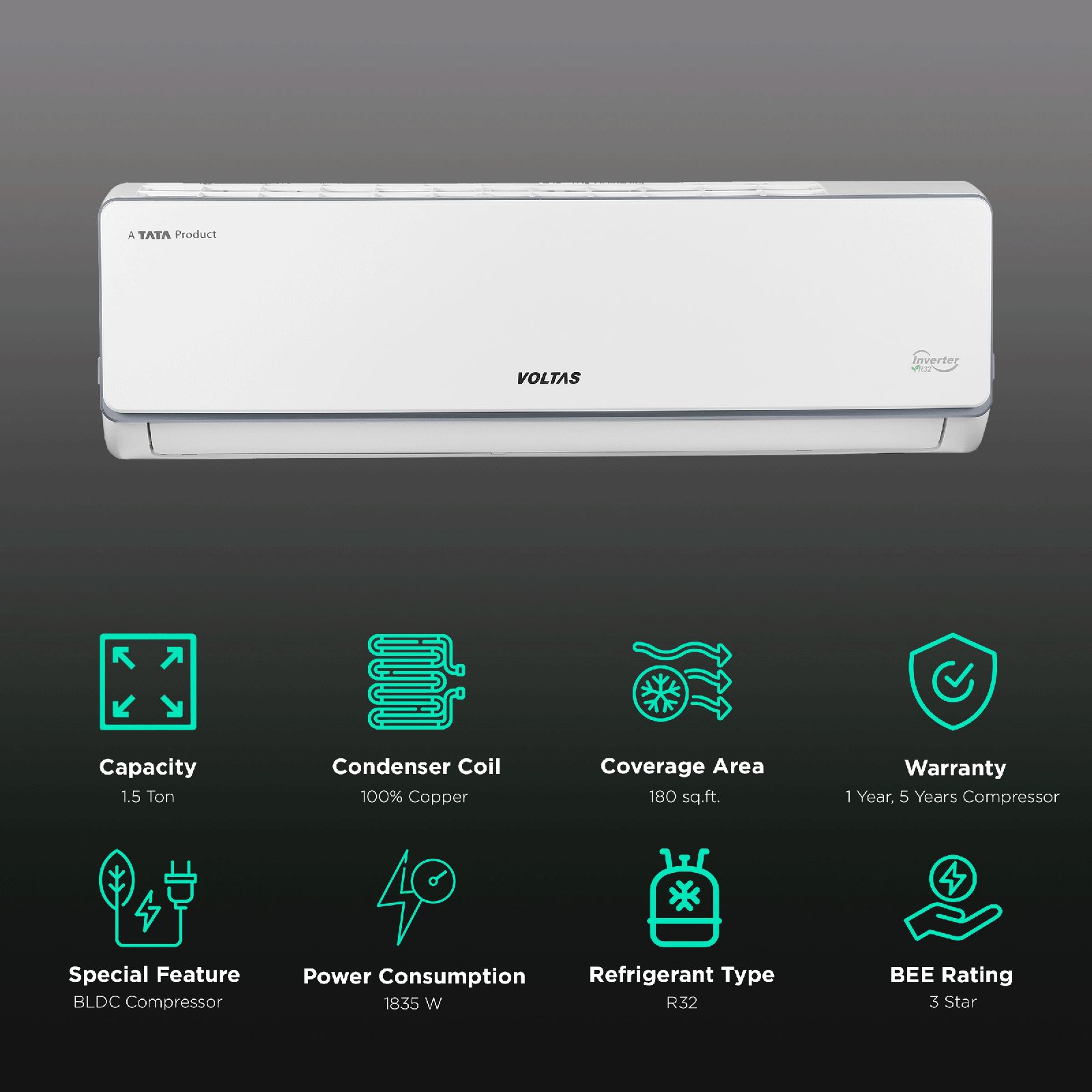 Voltas Classic 1.5 Ton 3 Star Inverter Split AC (Copper Condenser, Anti Dust Filter, 183V CAZS) Voltas Classic 1.5 Ton 3 Star Inverter Split AC (Copper Condenser, Anti Dust Filter, 183V CAZS)_2
