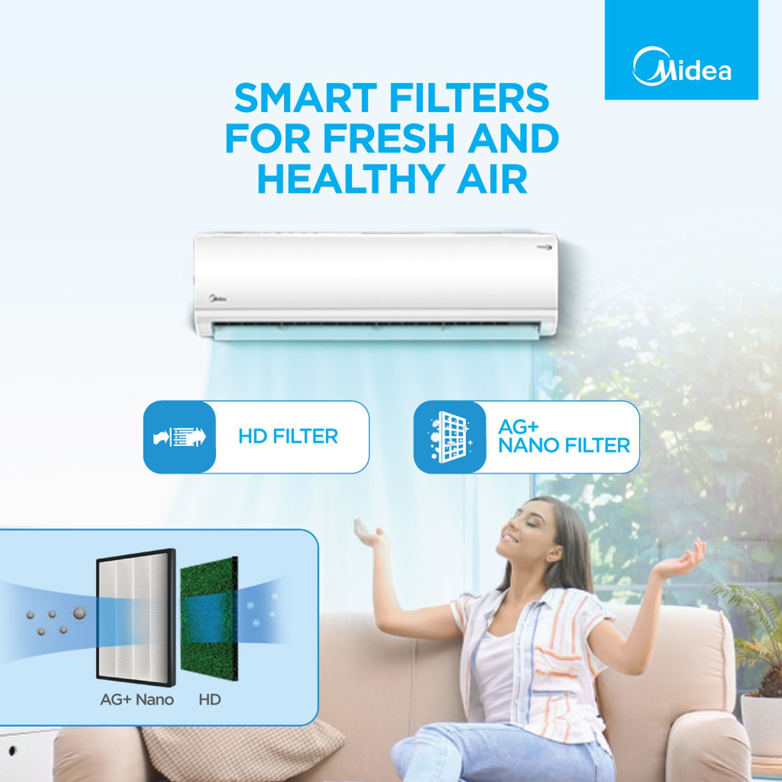Midea Santis Neo+ CLS 1 Ton 3 Star Split AC (Copper Condenser, AG+ Nano Filter, MAS12SC3R30F1) Midea Santis Neo+ CLS 1 Ton 3 Star Split AC (Copper Condenser, AG+ Nano Filter, MAS12SC3R30F1)_8