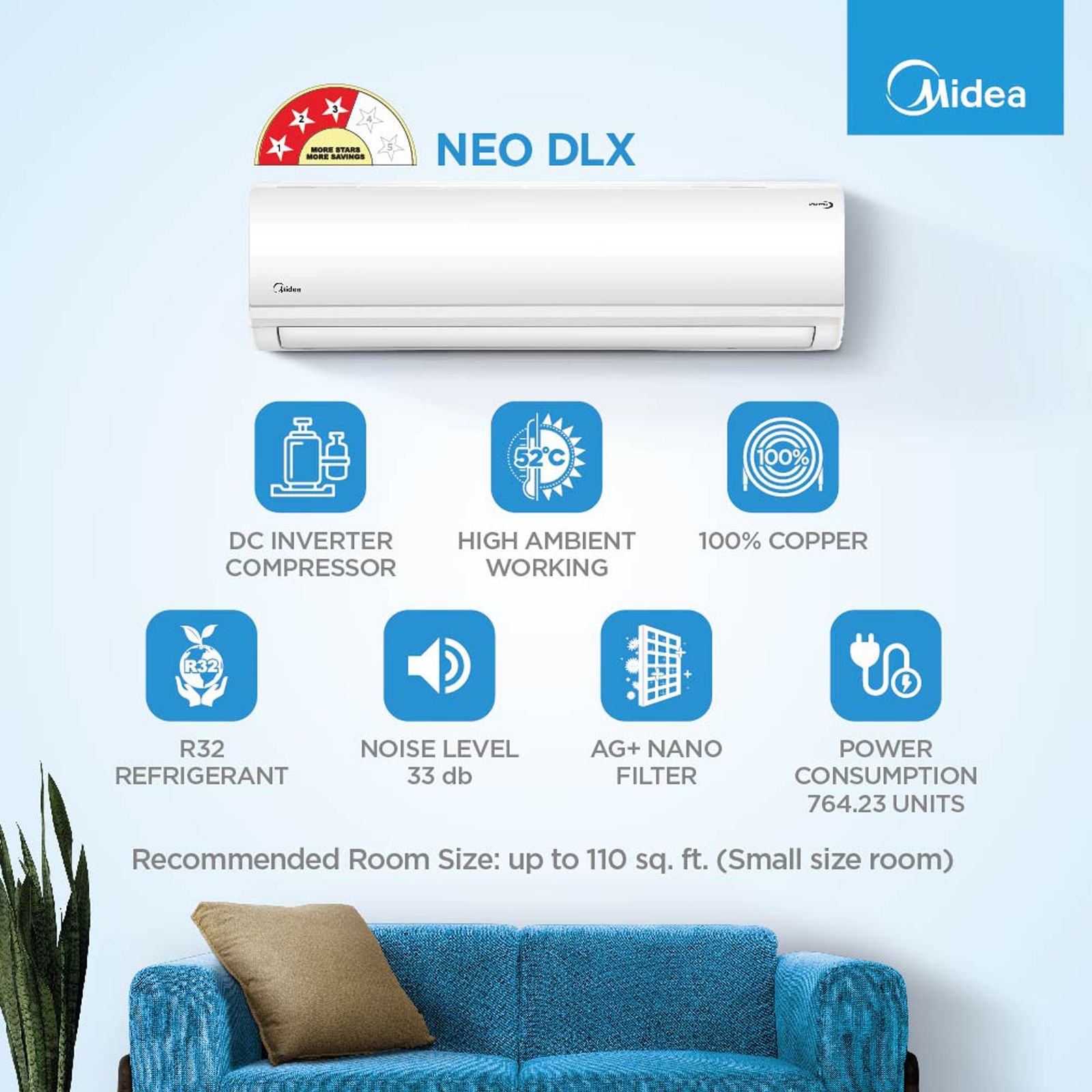 Midea Santis Neo DLX 1 Ton 3 Star Inverter Split AC (Copper Condenser, AG+ Nano Filter, MAI12SD3R30F1) Midea Santis Neo DLX 1 Ton 3 Star Inverter Split AC (Copper Condenser, AG+ Nano Filter, MAI12SD3R30F1)_5