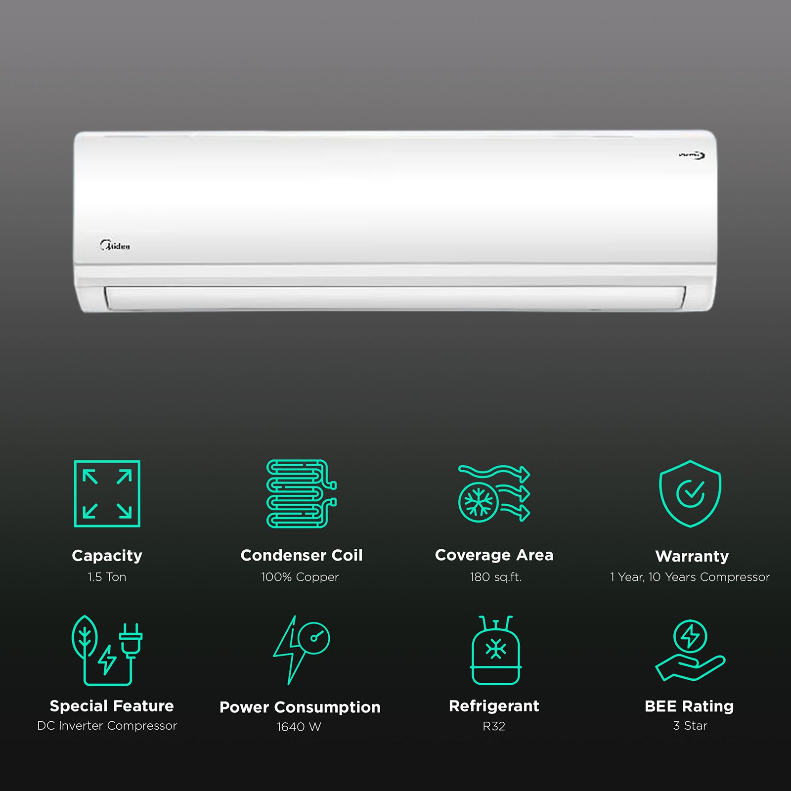 Midea Santis Neo DLX 1.5 Ton 3 Star Inverter Split AC (Copper Condenser, AG+ Nano Filter, MAI18SD3R30F1) Midea Santis Neo DLX 1.5 Ton 3 Star Inverter Split AC (Copper Condenser, AG+ Nano Filter, MAI18SD3R30F1)_2