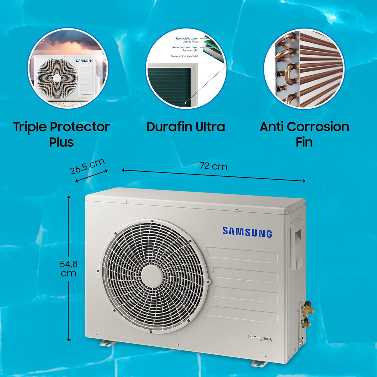 SAMSUNG 5 in 1 Convertible 1.5 Ton 3 Star Inverter Split AC with HD Filter (Copper Condenser, AR18BYLZAUR)_15
