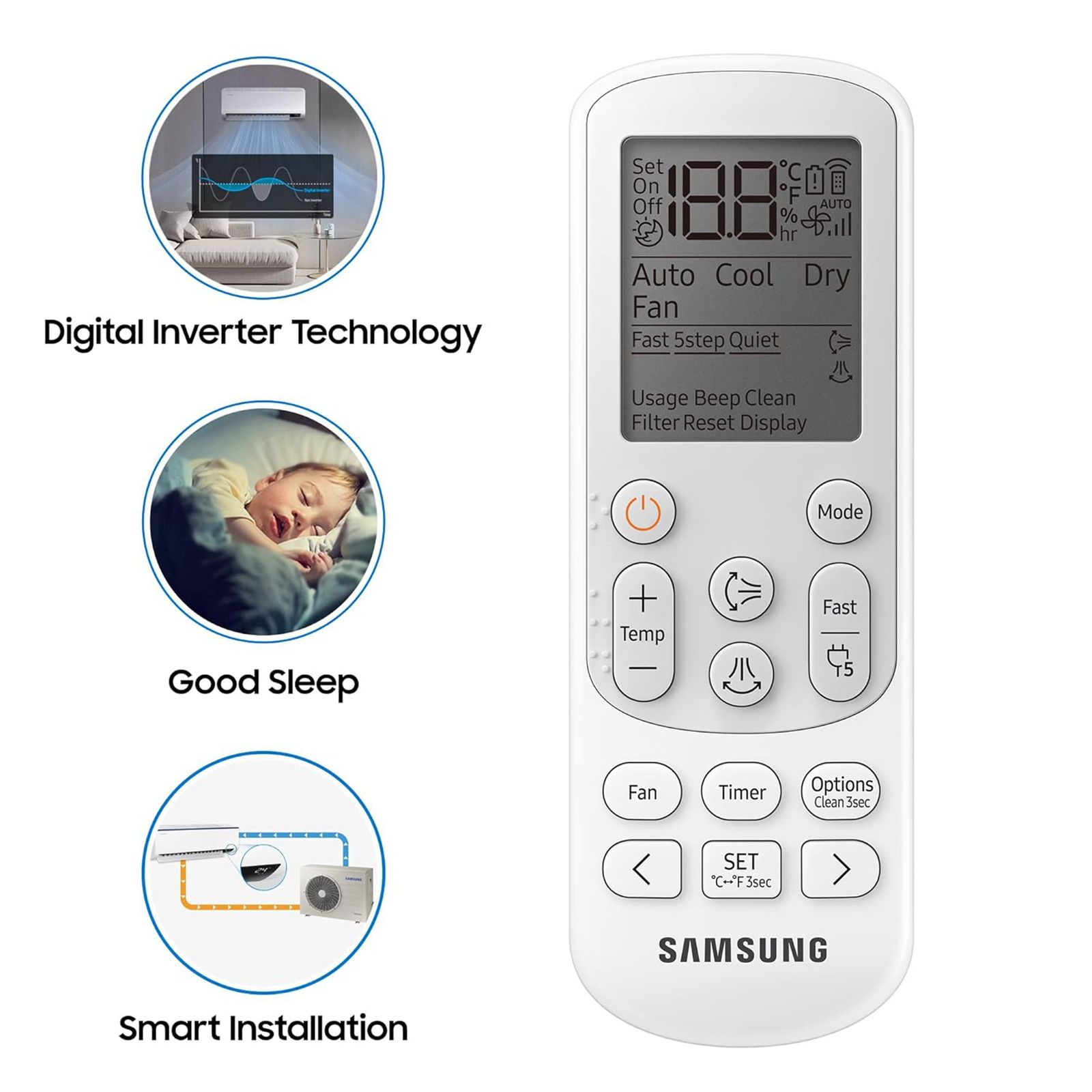 SAMSUNG 5 in 1 Convertible 1.5 Ton 3 Star Inverter Split AC with HD Filter (Copper Condenser, AR18BYLZAUR)_16