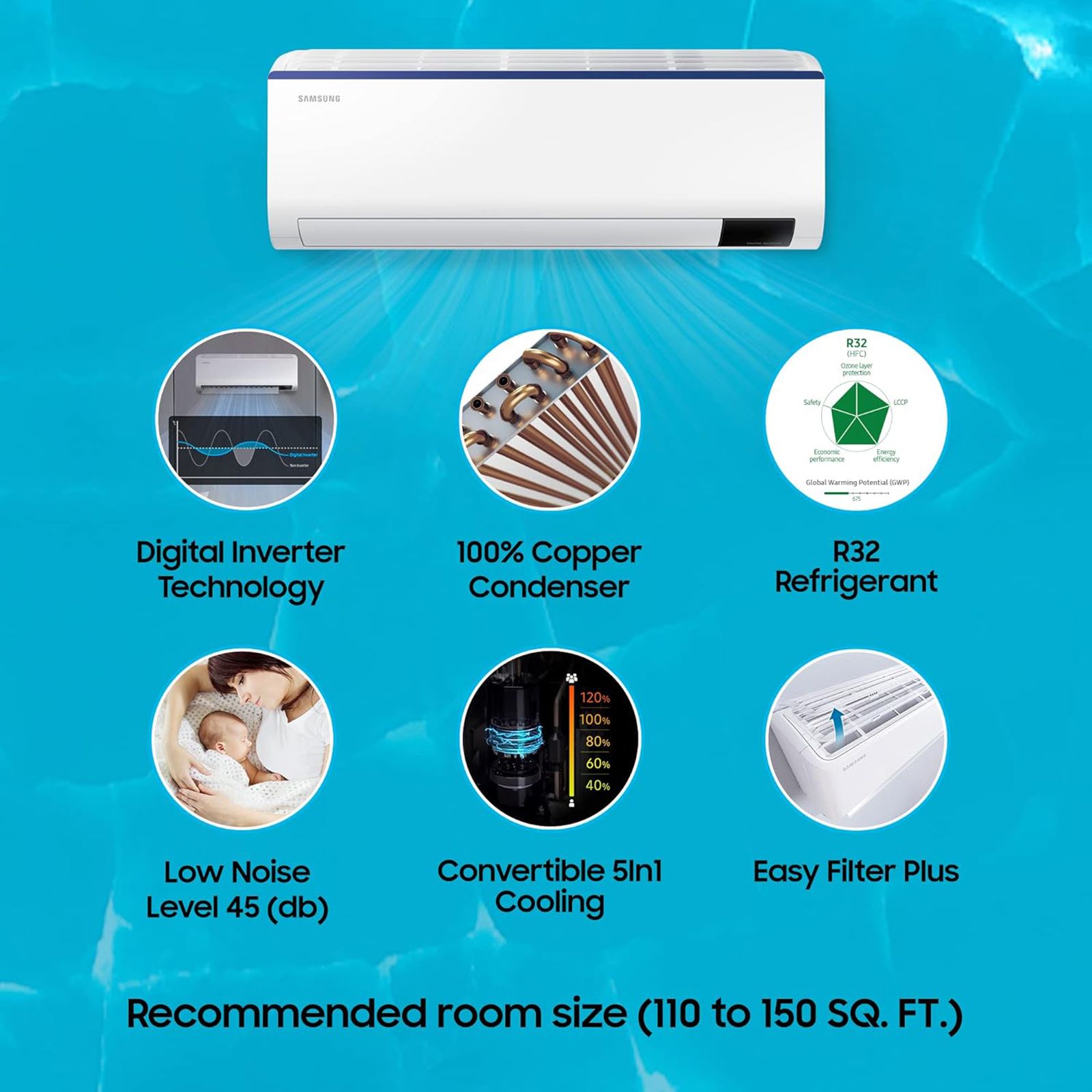 SAMSUNG 5 in 1 Convertible 1.5 Ton 4 Star Inverter Split AC with HD Filter (Copper Condenser, AR18BYMZAURNNA) SAMSUNG 5 in 1 Convertible 1.5 Ton 4 Star Inverter Split AC with HD Filter (Copper Condenser, AR18BYMZAURNNA)_13