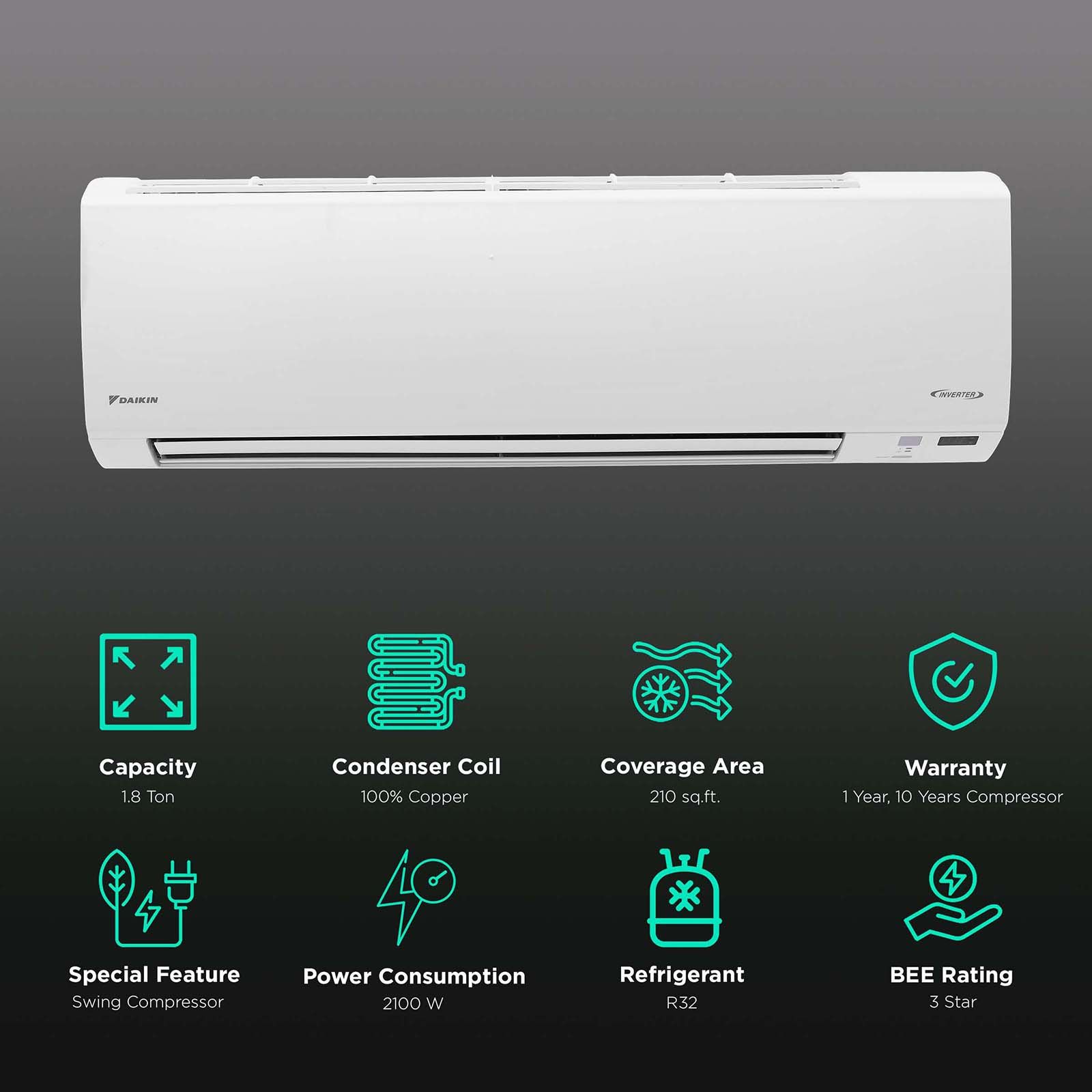 DAIKIN Premium Series 1.8 Ton 3 Star Inverter Split Smart AC with Dew Clean Technology (Copper Condenser, ATKL60UV16U) DAIKIN Premium Series 1.8 Ton 3 Star Inverter Split Smart AC with Dew Clean Technology (Copper Condenser, ATKL60UV16U)_2