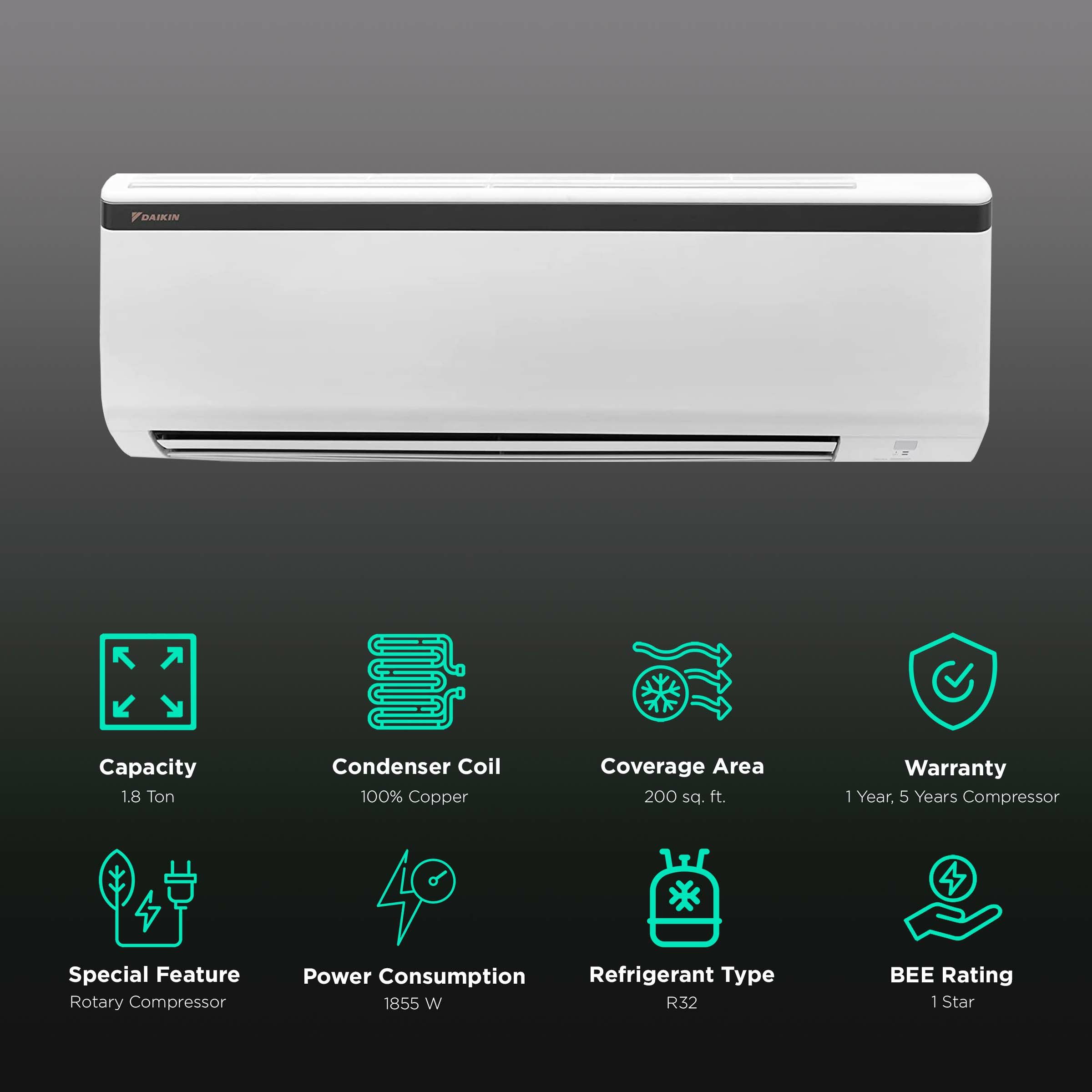 DAIKIN Standard 1.8 Ton 1 Star Split AC (Copper Condenser, Anti Bacterial Filter, FTE60U) DAIKIN Standard 1.8 Ton 1 Star Split AC (Copper Condenser, Anti Bacterial Filter, FTE60U)_2