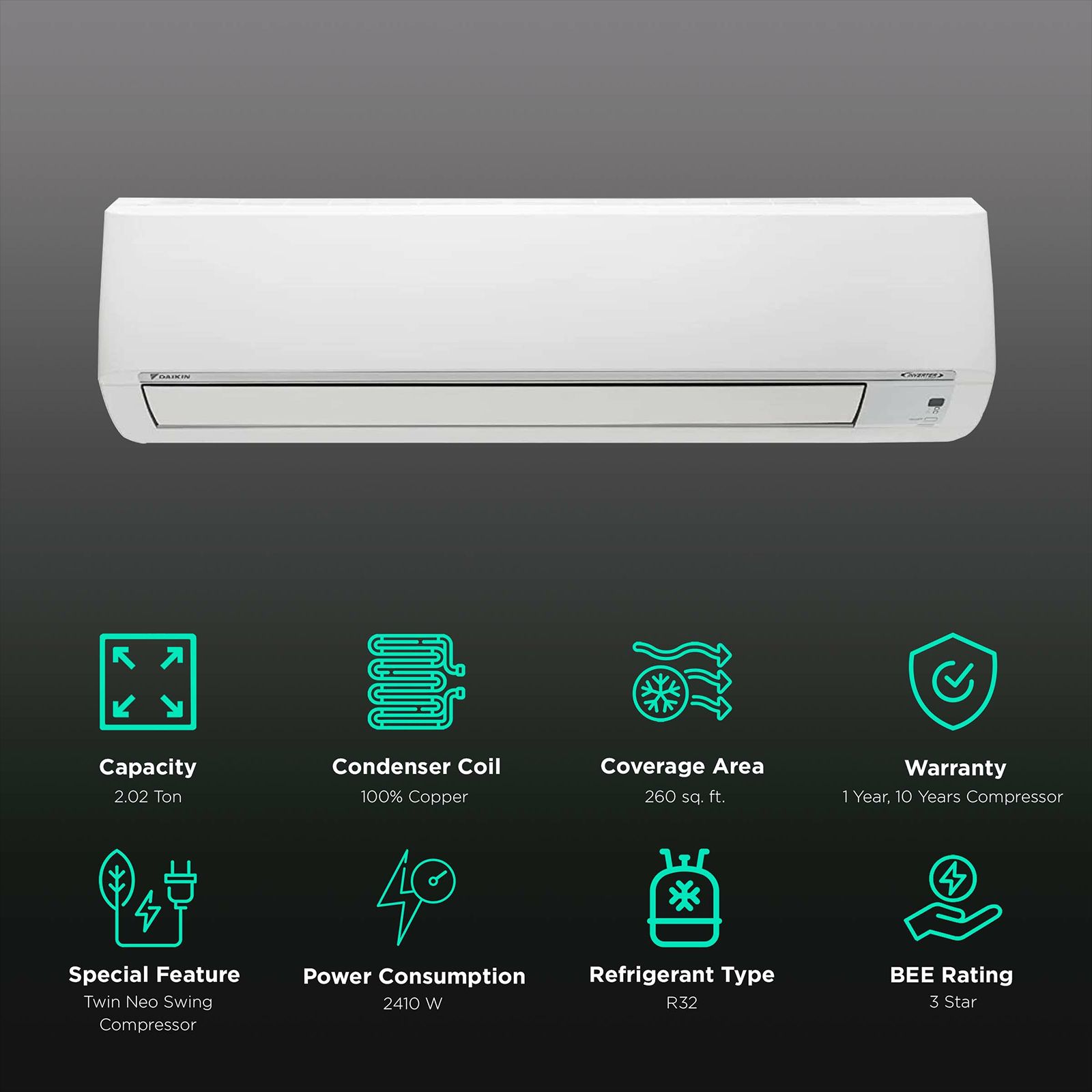 DAIKIN Standard Plus Series 2.02 Ton 3 Star Inverter Split AC (Copper Condenser, PM 2.5 Filter, FTKL71U) DAIKIN Standard Plus Series 2.02 Ton 3 Star Inverter Split AC (Copper Condenser, PM 2.5 Filter, FTKL71U)_8