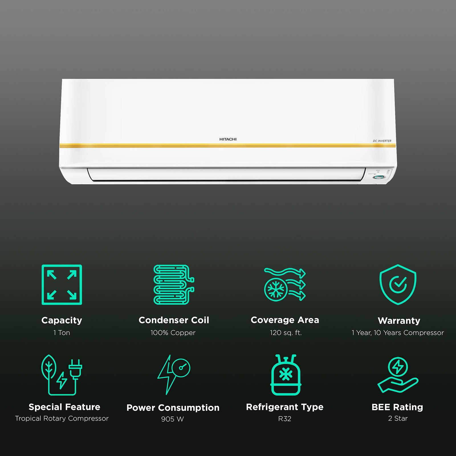 HITACHI Zunoh 2100F 1 Ton 2 Star Fixed Speed Inverter Split AC (Copper Condenser, Anti Bacterial Filter, RAFG212HFDO) HITACHI Zunoh 2100F 1 Ton 2 Star Fixed Speed Inverter Split AC (Copper Condenser, Anti Bacterial Filter, RAFG212HFDO)_2