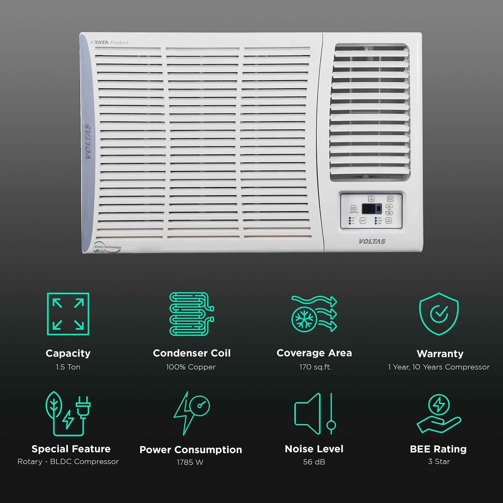 VOLTAS Vertis 2 in 1 Convertible 1.5 Ton 3 Star Inverter Window AC with Anti-Dust Filter ( Copper Condenser, 183V Vertis Elite) VOLTAS Vertis 2 in 1 Convertible 1.5 Ton 3 Star Inverter Window AC with Anti-Dust Filter ( Copper Condenser, 183V Vertis Elite)_2