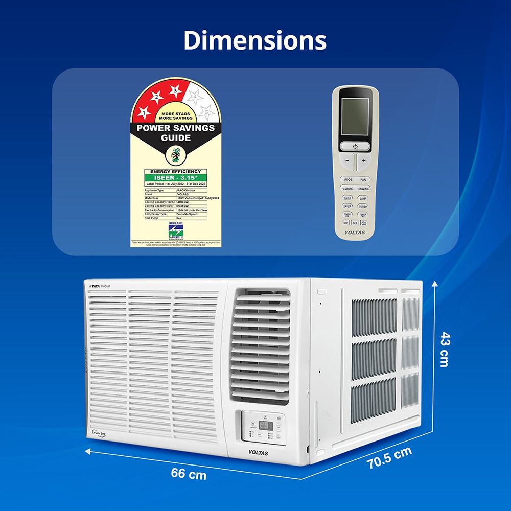 VOLTAS Vertis 2 in 1 Convertible 1.5 Ton 3 Star Inverter Window AC with Anti-Dust Filter ( Copper Condenser, 183V Vertis Elite) VOLTAS Vertis 2 in 1 Convertible 1.5 Ton 3 Star Inverter Window AC with Anti-Dust Filter ( Copper Condenser, 183V Vertis Elite)_5