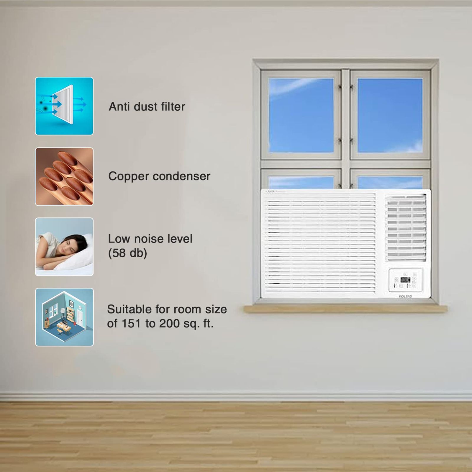 VOLTAS 2 Ton 2 Star Fixed Speed Window AC ( Copper Condenser, Anti Dust Filter, 242 Vectra Plus)_9