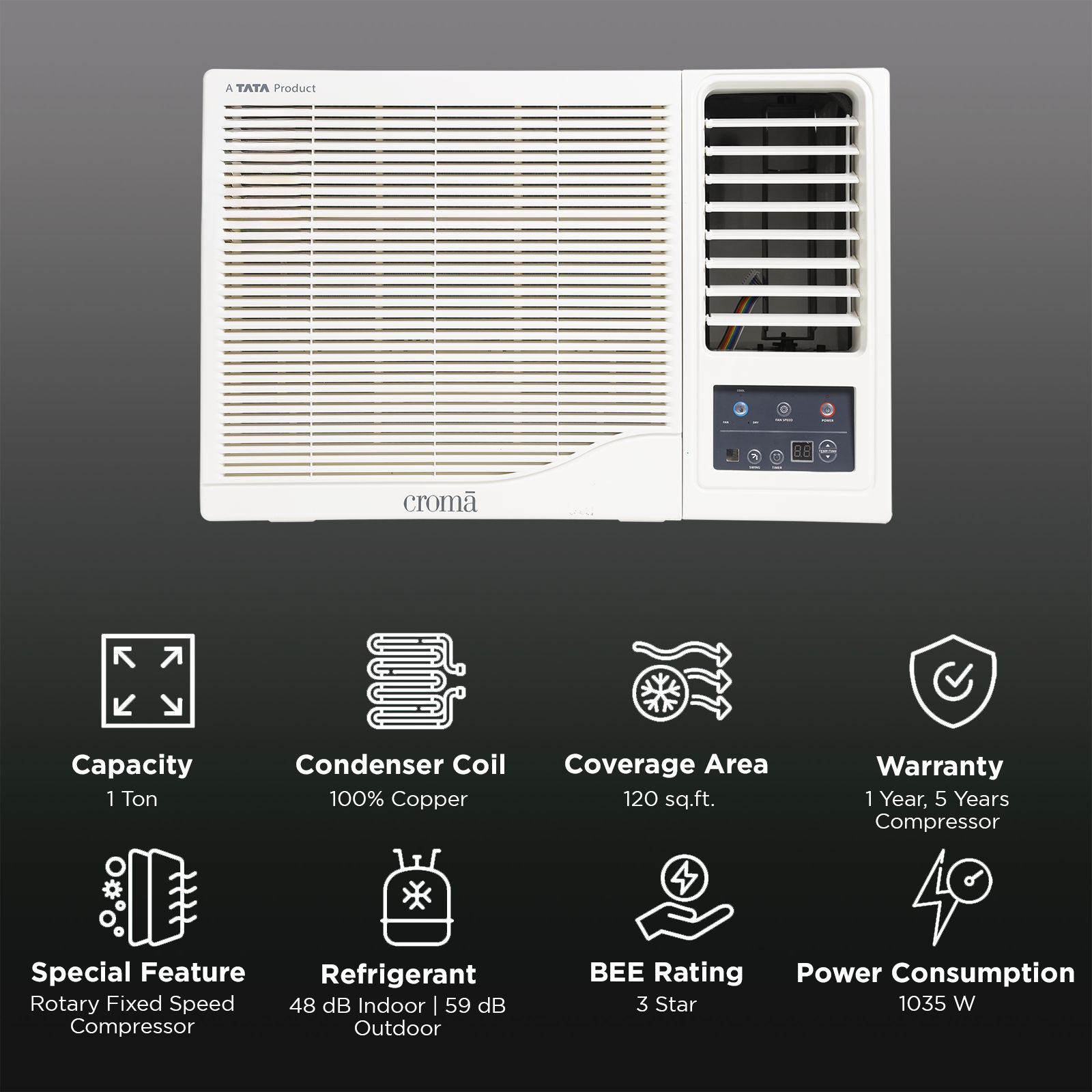 Croma 1 Ton 2 Star Fixed Speed Window AC (Copper Condenser, Dust Filter)_2